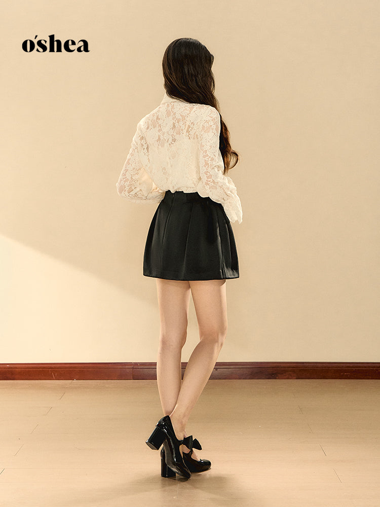 OShea Lace shirt + Black satin puffy skirt