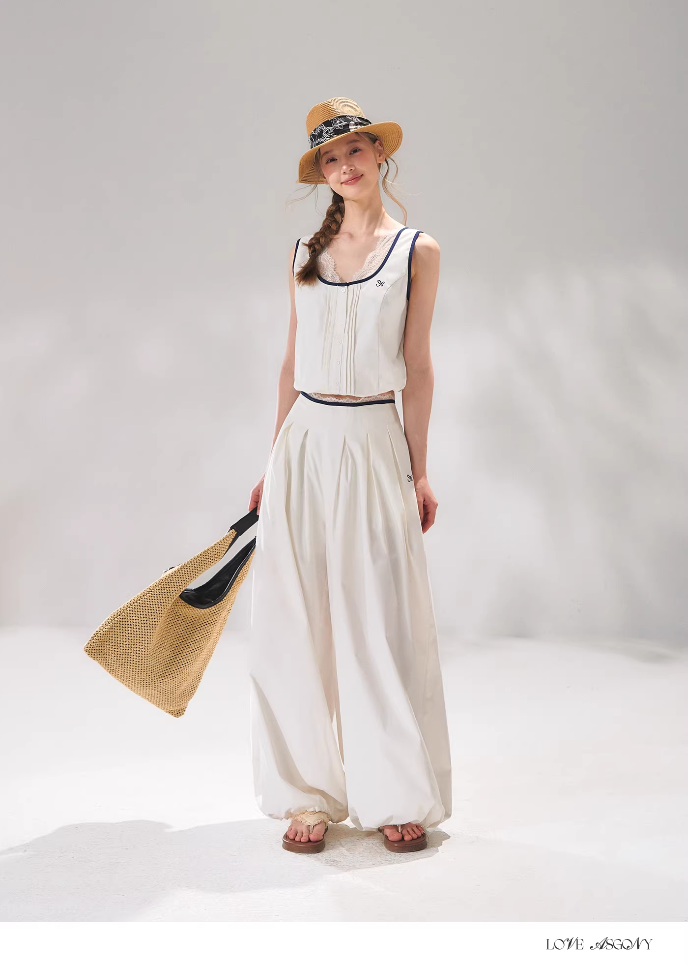 AsGony ASG26059&ASG26060 Lace patchwork collision edge vest + pants