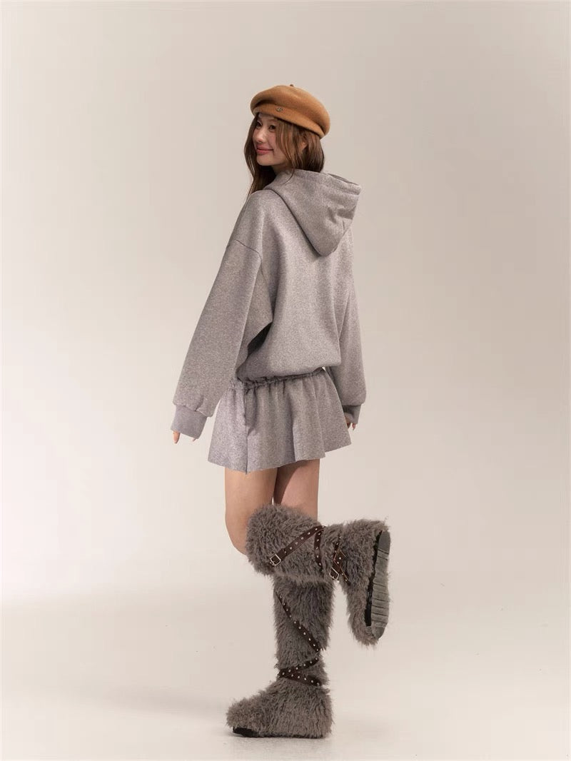 AsGony ASG24630 Hoodie Dress(2color)