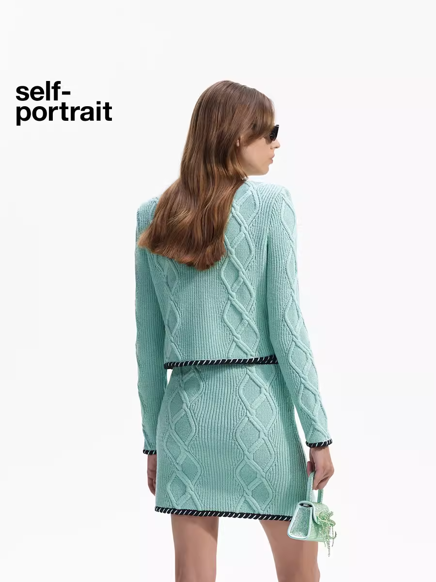 Self-Portrait Sale MINT GREEN KNIT CARDIGAN