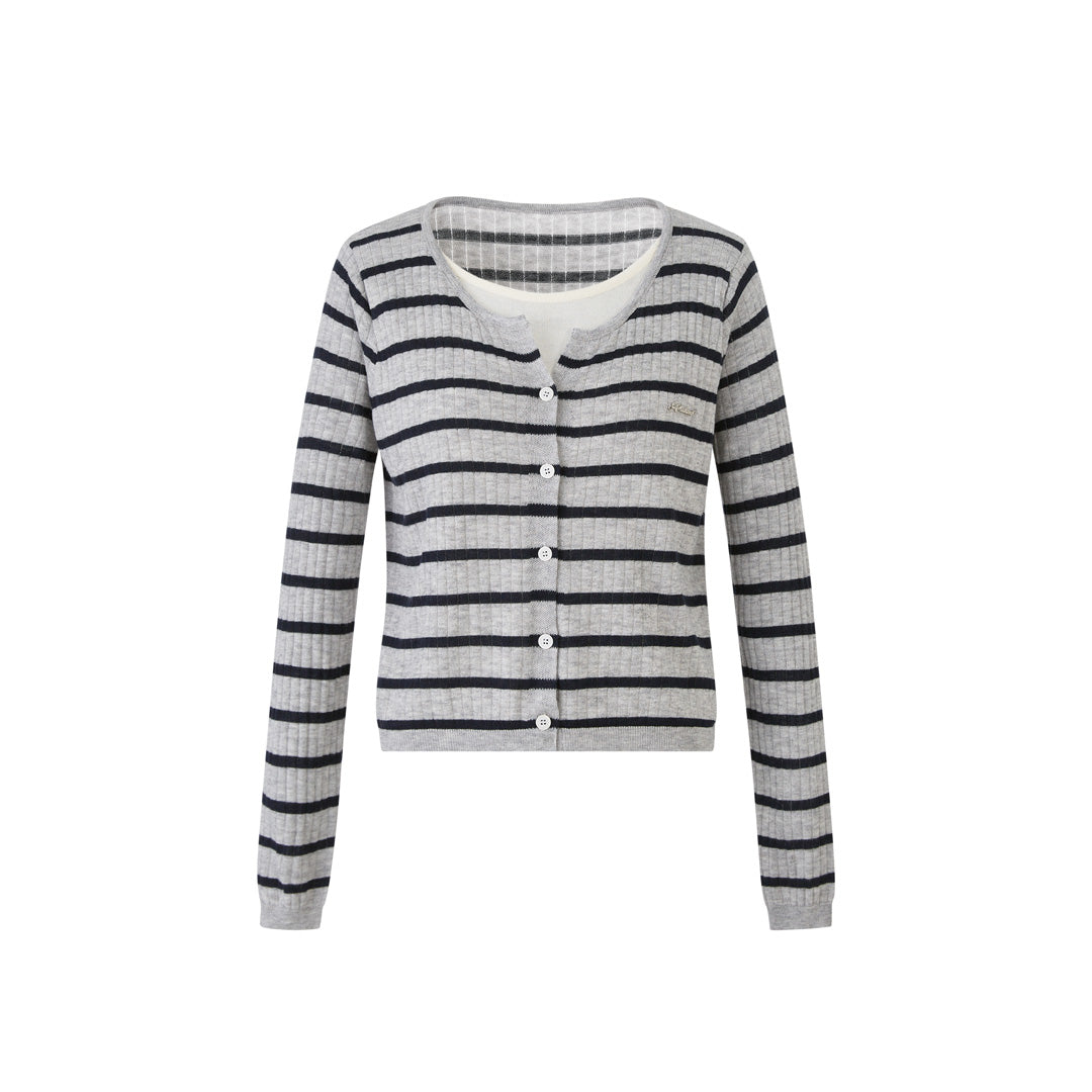 Lafreedom LAF350823 Striped patchwork knitted cardigan