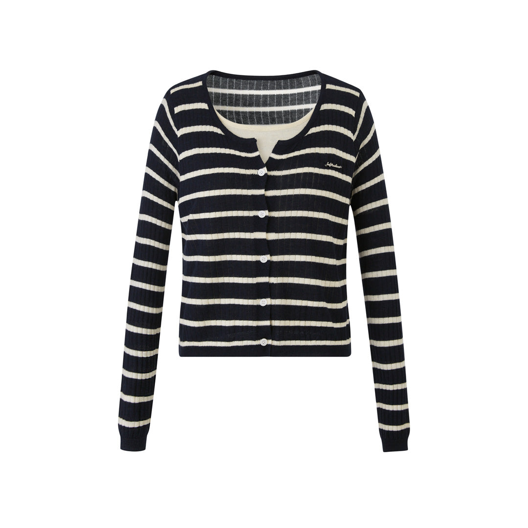 Lafreedom LAF350823 Striped patchwork knitted cardigan