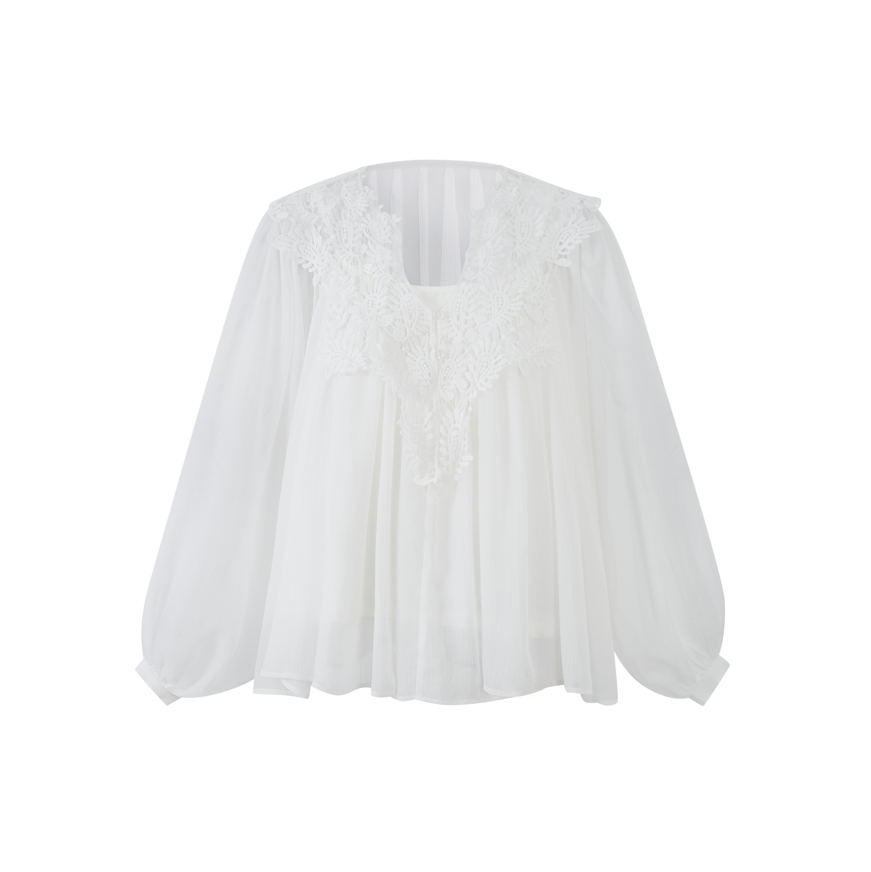 Lafreedom LAF360403 Hollow hook flower lace two-piece shirt set