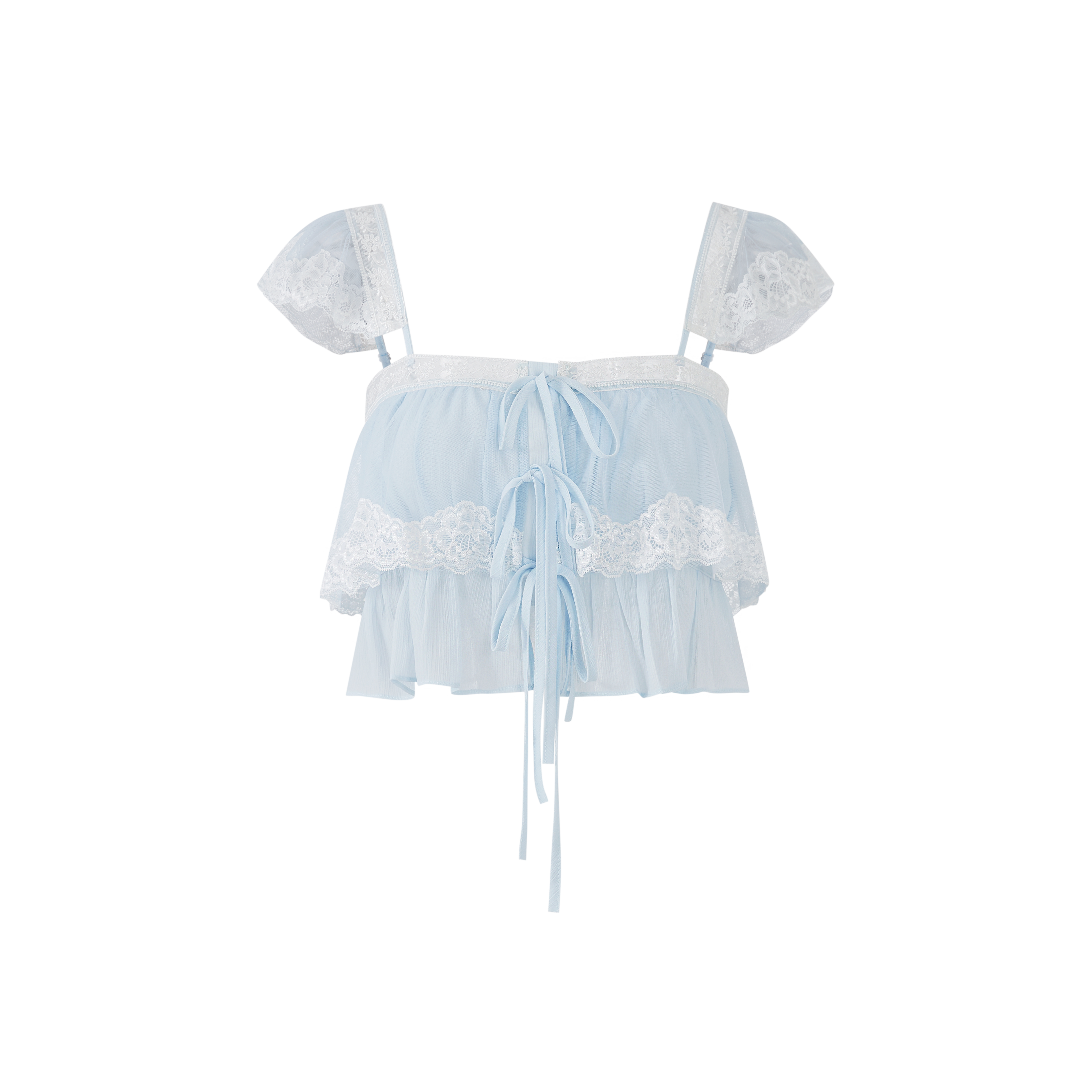 Lafreedom LAF360401&LAF360402 Light gauze multi-layer ruffled lace camisole top + ruffled lace skirt