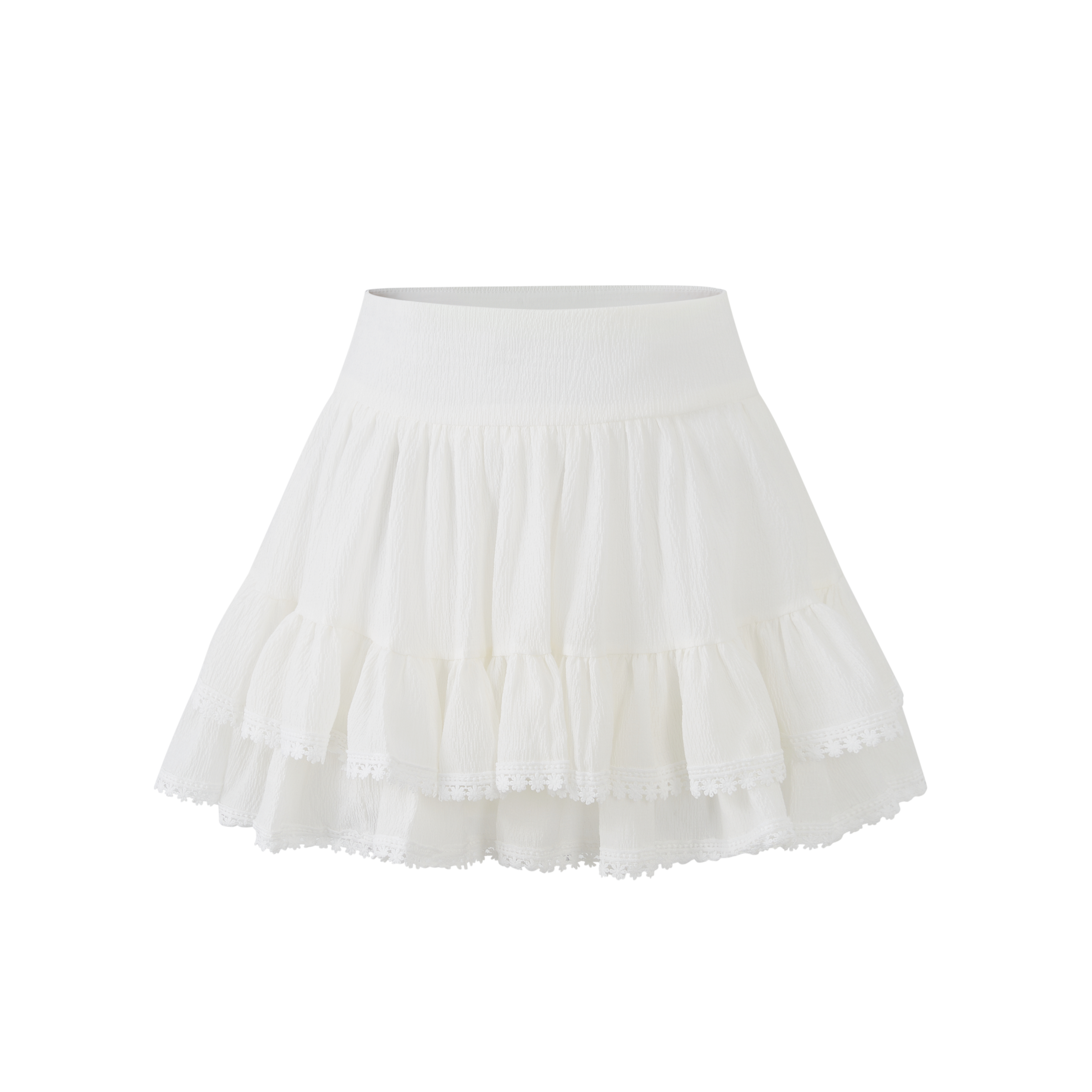 Lafreedom LAF360404 Lotus leaf edge double layered lace short skirt
