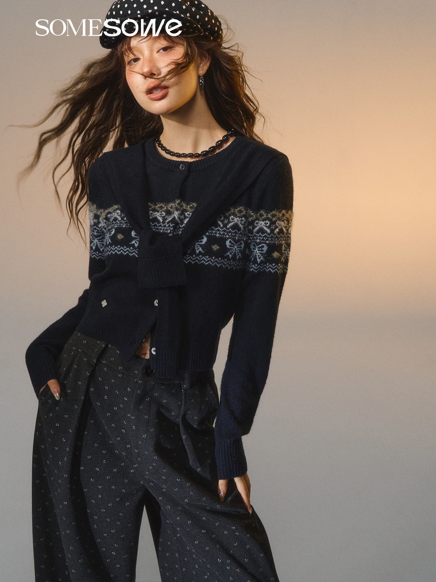 SOMESOWE S2508262 Printed butterfly tie woolen trousers