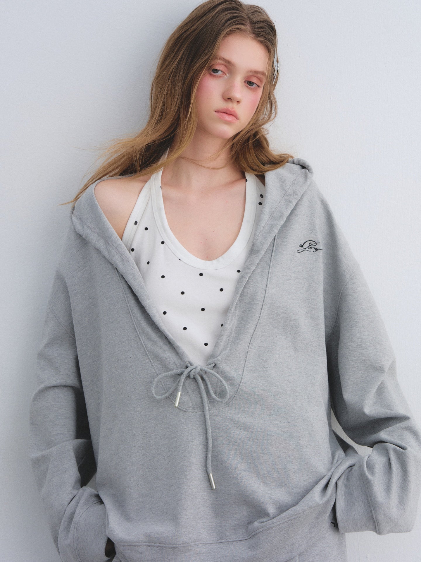 AsGony ASG25656&ASG25657 Polka dot vest hooded drawstring hoodie set