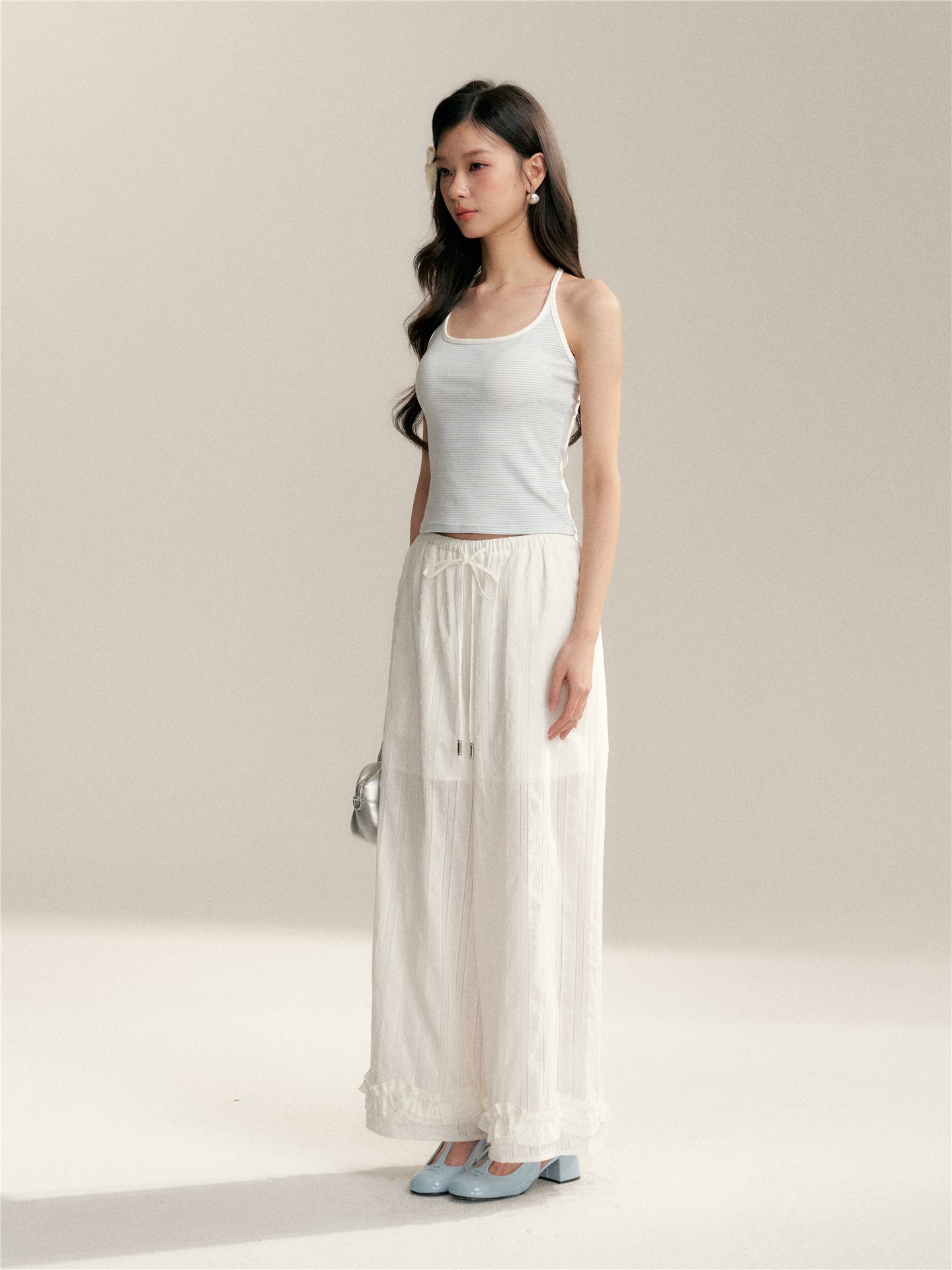 16DEWS 16D246066 Loose wide leg pants with ruffle edge splicing