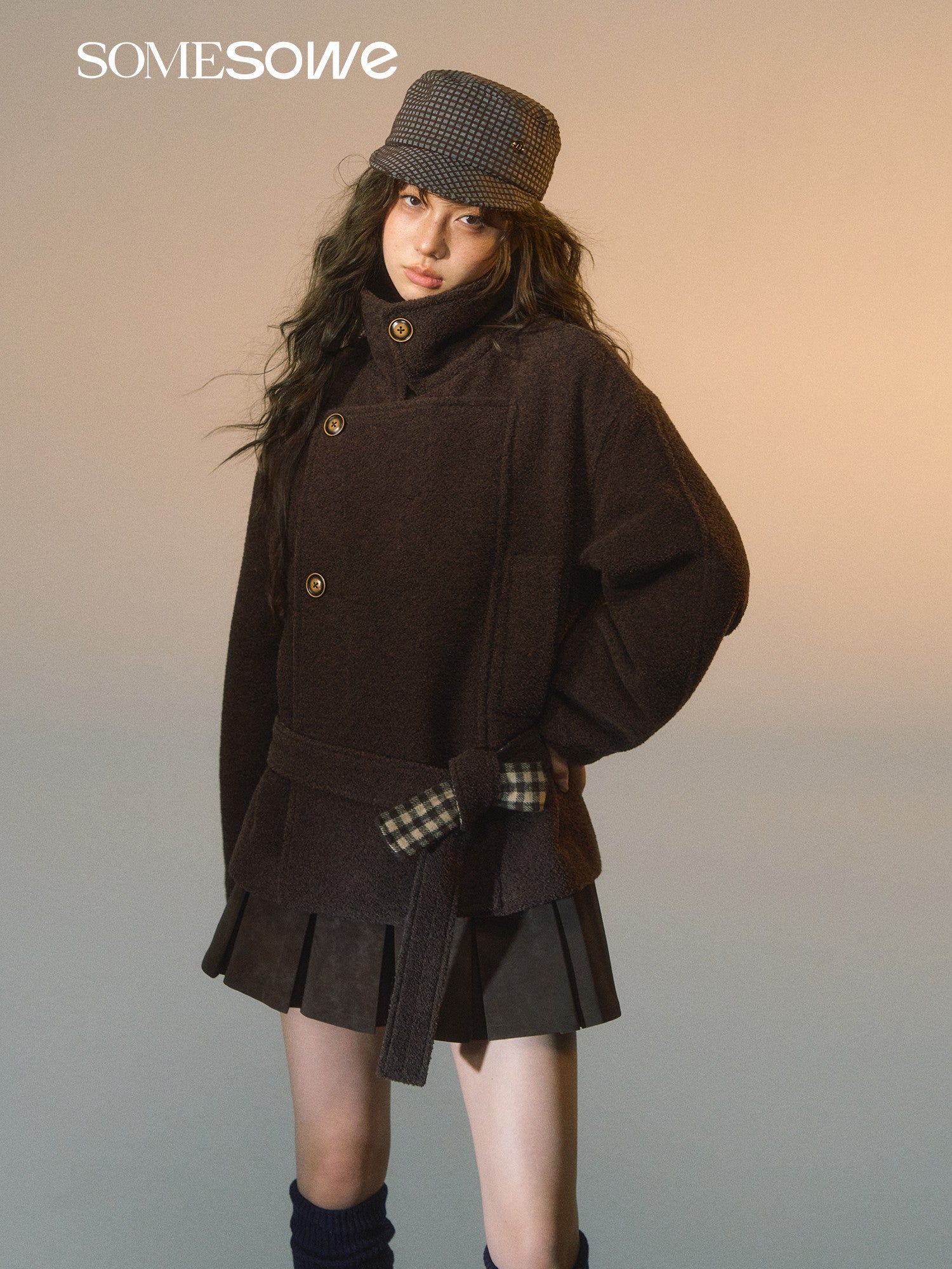 SOMESOWE S2508257 Plaid spliced woolen short jacket