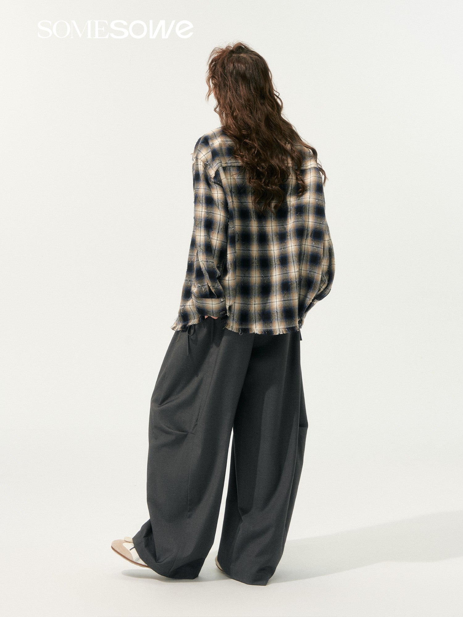SOMESOWE S2508185 Light punk fringe plaid shirt