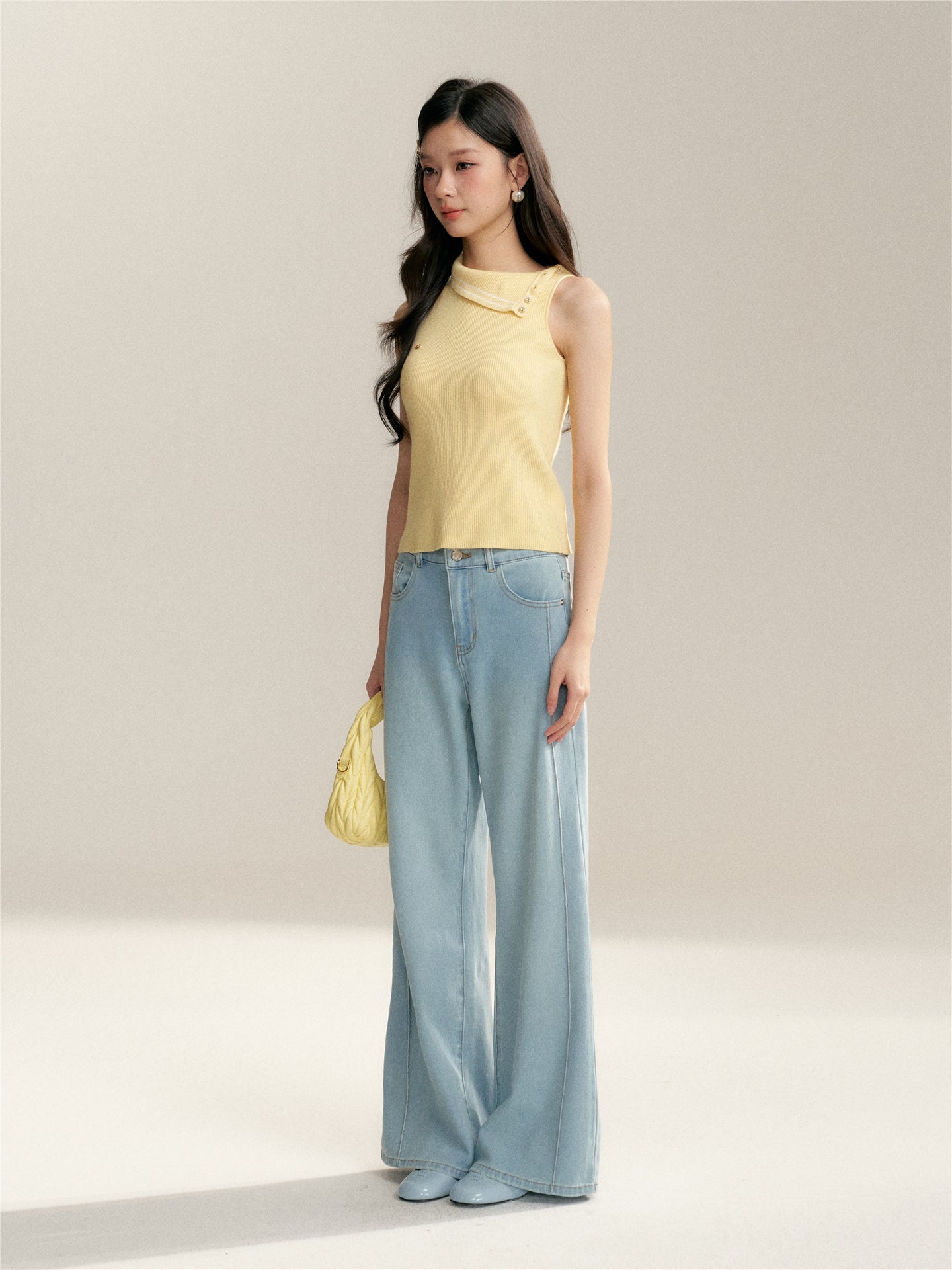 16DEWS 16D246039 Color blocking woolen sleeveless vest