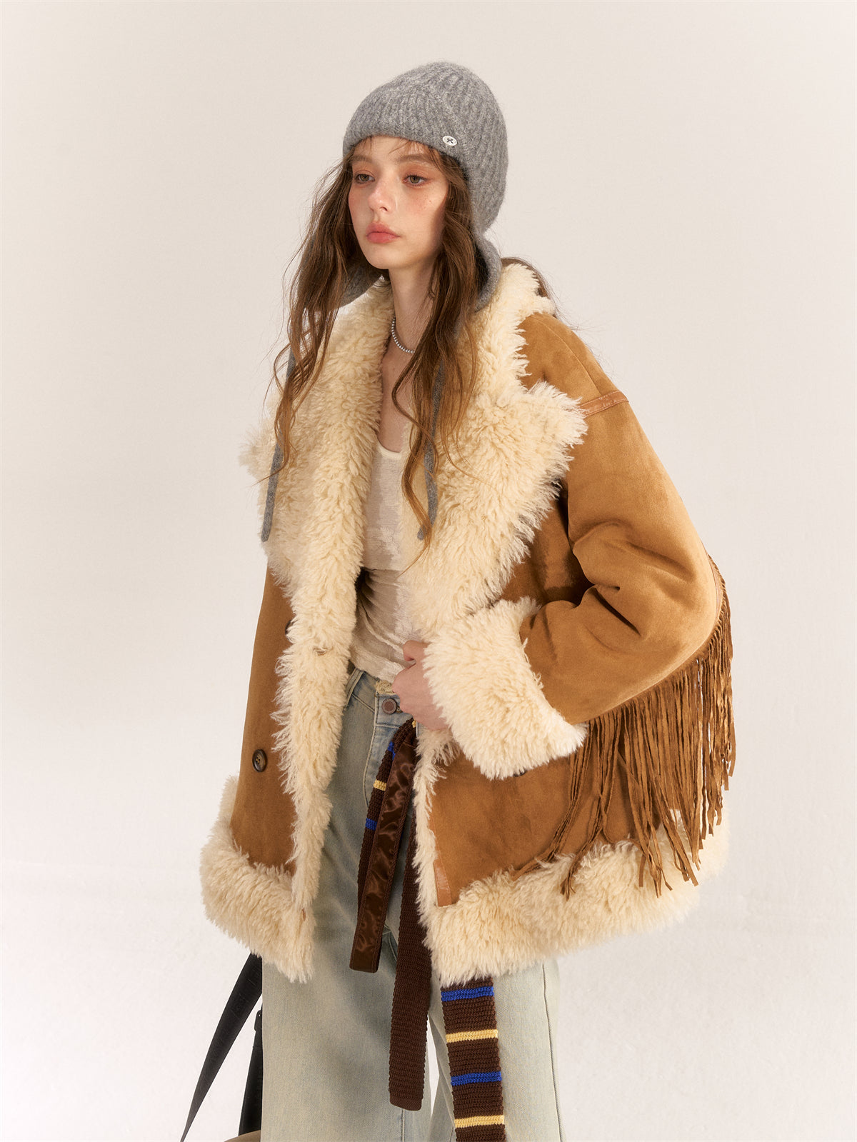 AsGony ASG24530 Suede & Fur Coat(2color)