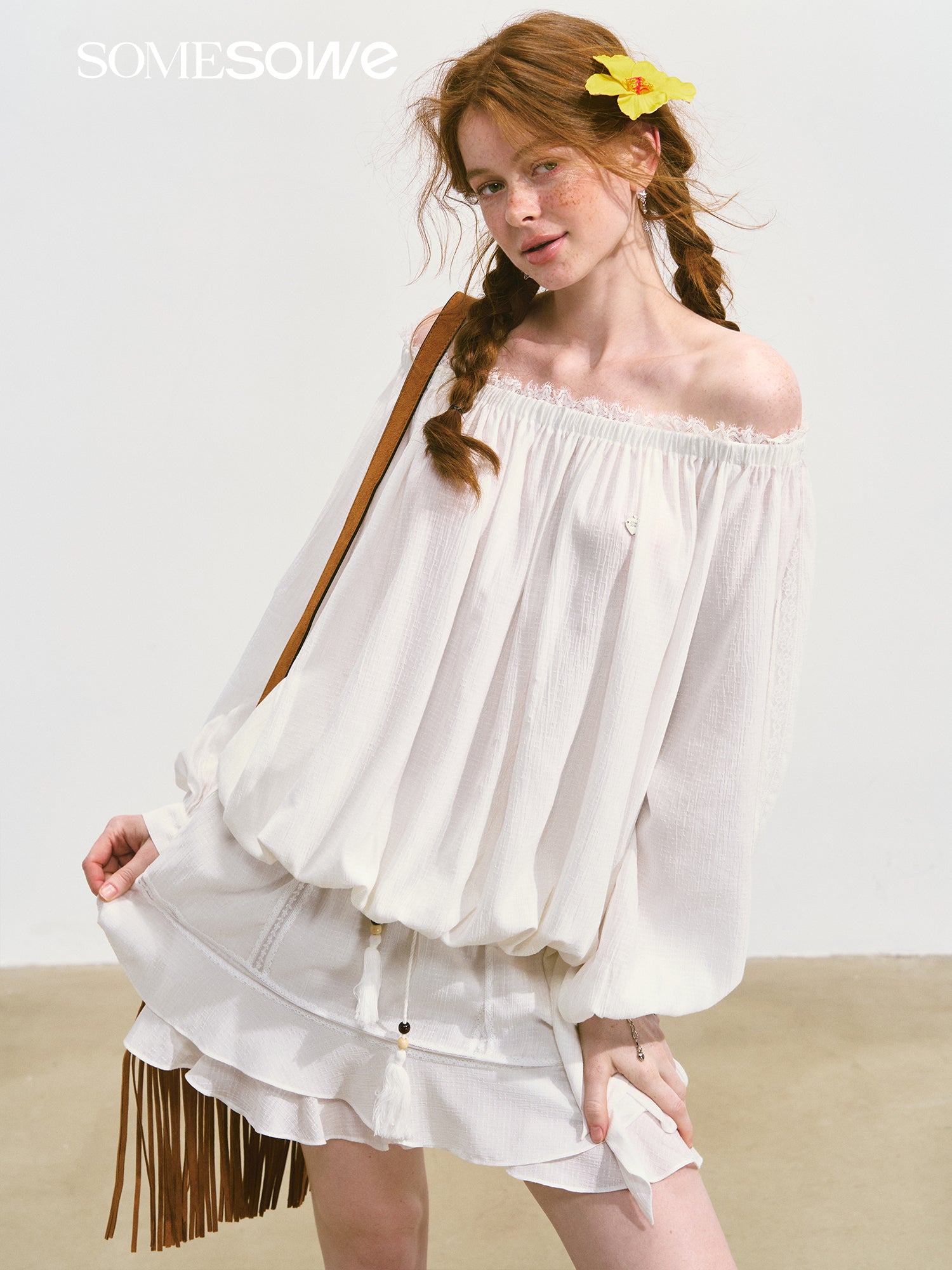 SOMESOWE S2508082&S2508097 Lace patchwork top + skort set (seperate)