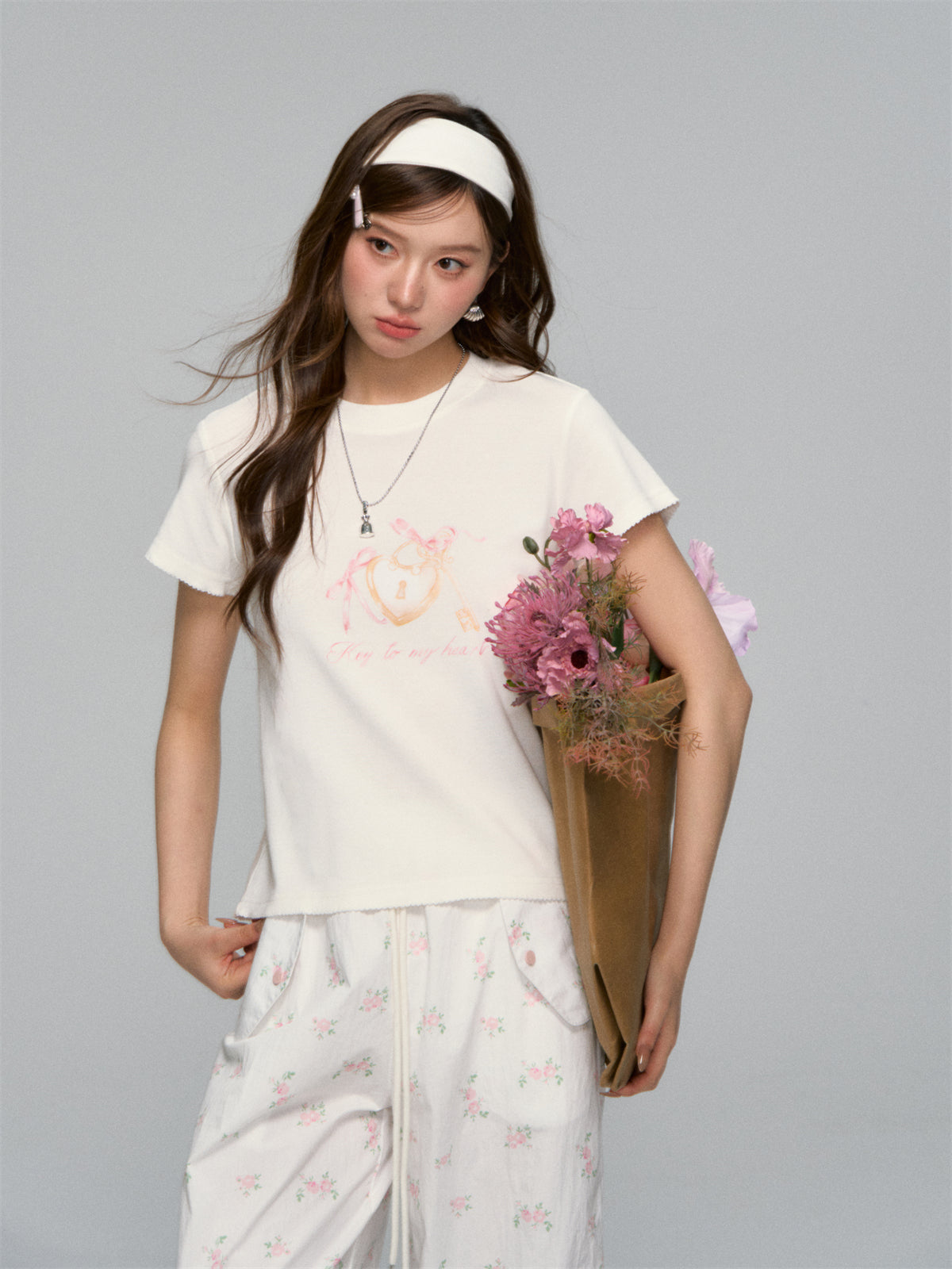 AsGony ASG25151 Printed border loose T-shirt (2color)