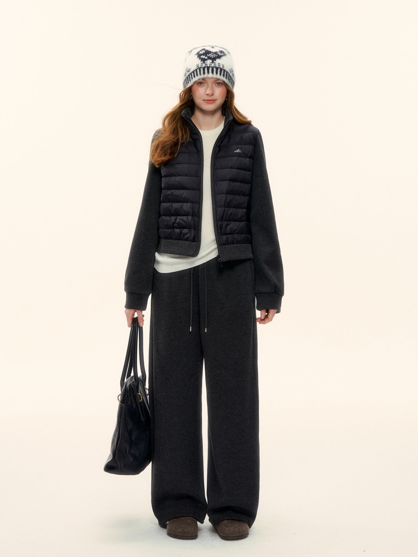 AsGony ASG25611&ASG25584 Splicing stand up collar pork rib down jacket + pants