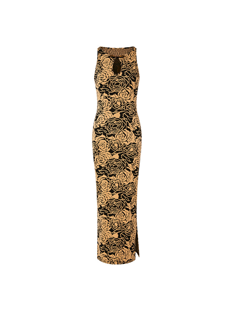 FIND YA WINGS Vintage Chinese style knitted rose cheongsam dress