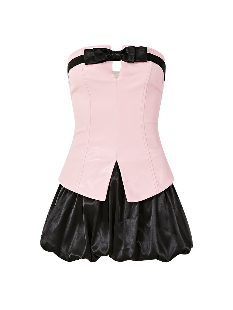 FIND YA WINGS Pink patchwork strapless dress