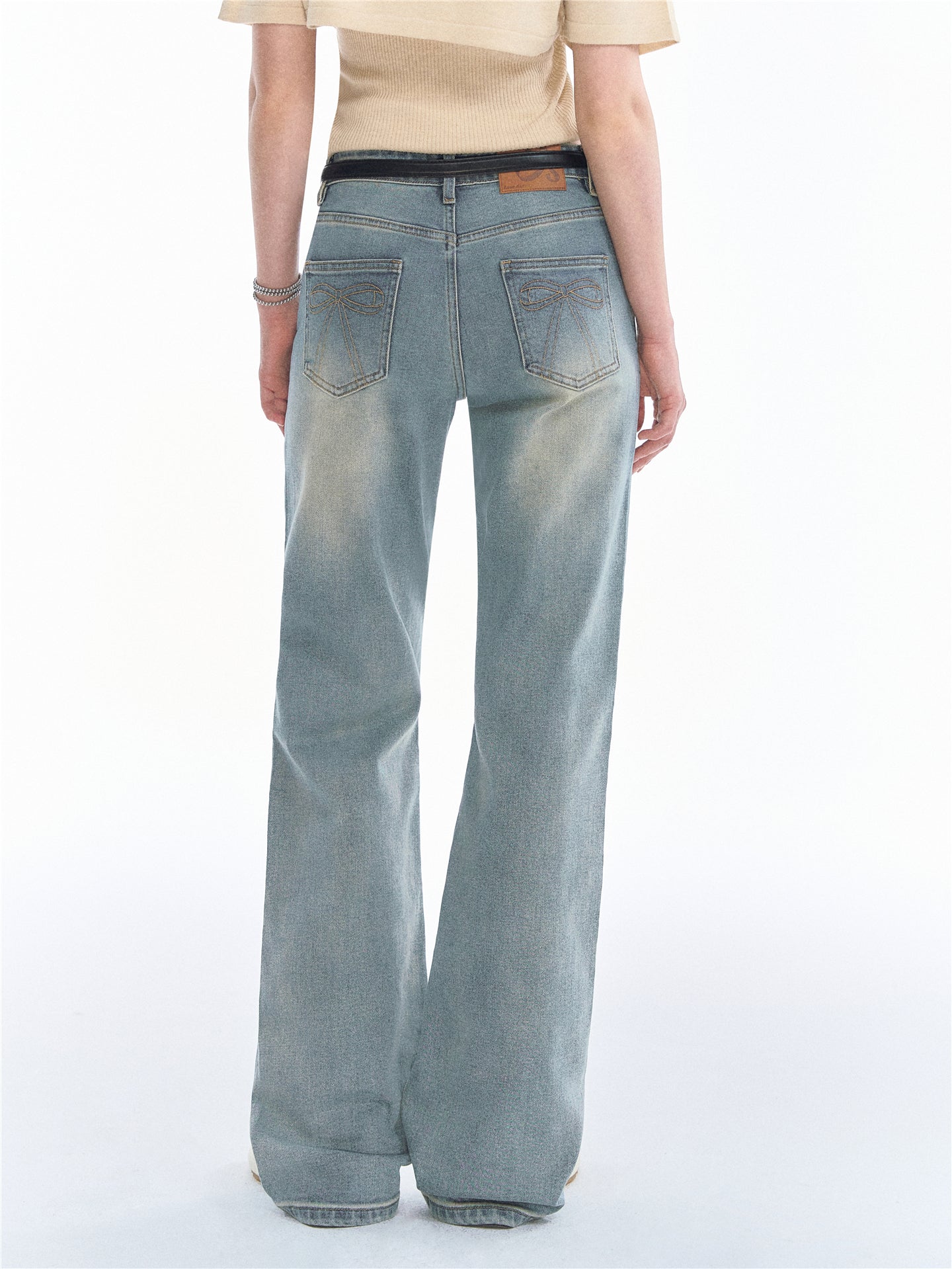 Asgony ASG26524 Bow Embroidered Low-Rise Jeans