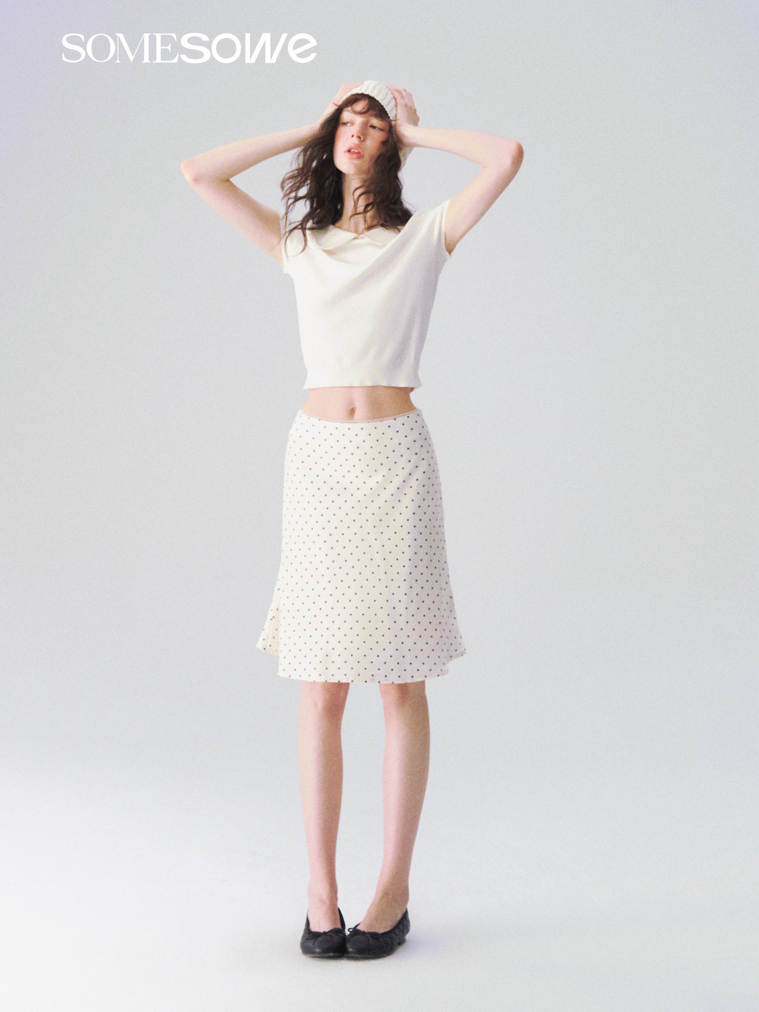 SOMESOWE S2609097 Doll collar patchwork knitted short sleeved shirt