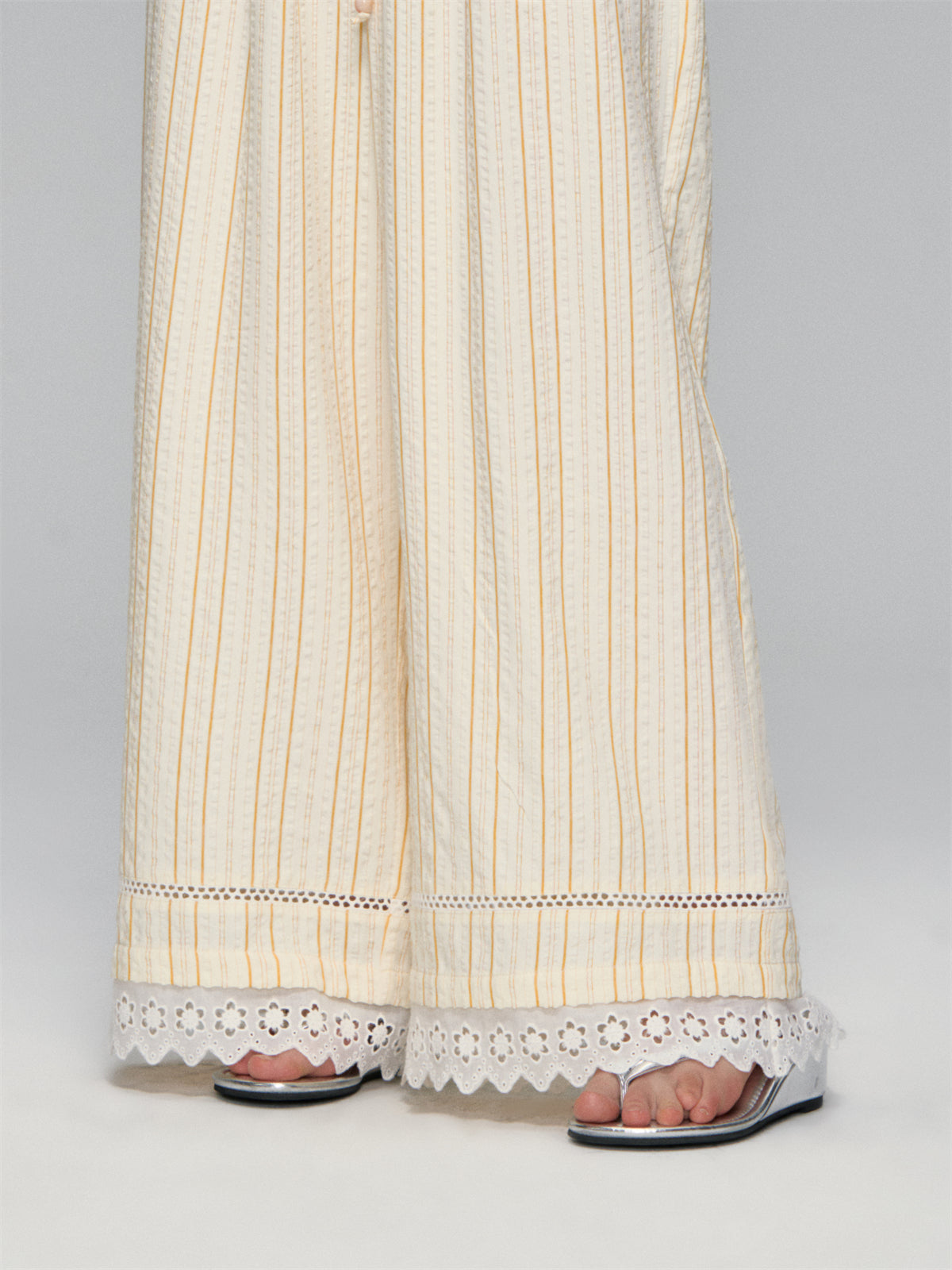AsGony ASG25113 Striped lace straight leg casual pants (2color)