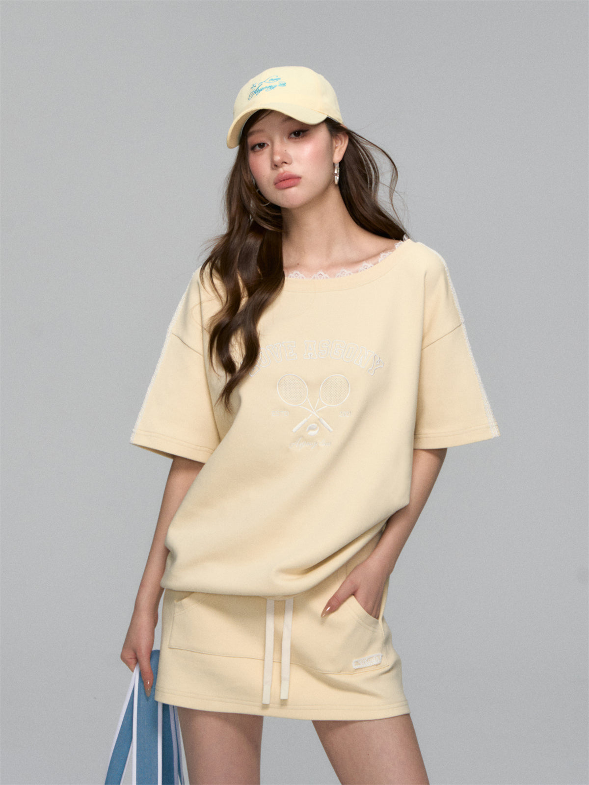AsGony ASG25110&ASG25111 Embroidered patchwork lace T-shirt + skirt set (seperate)