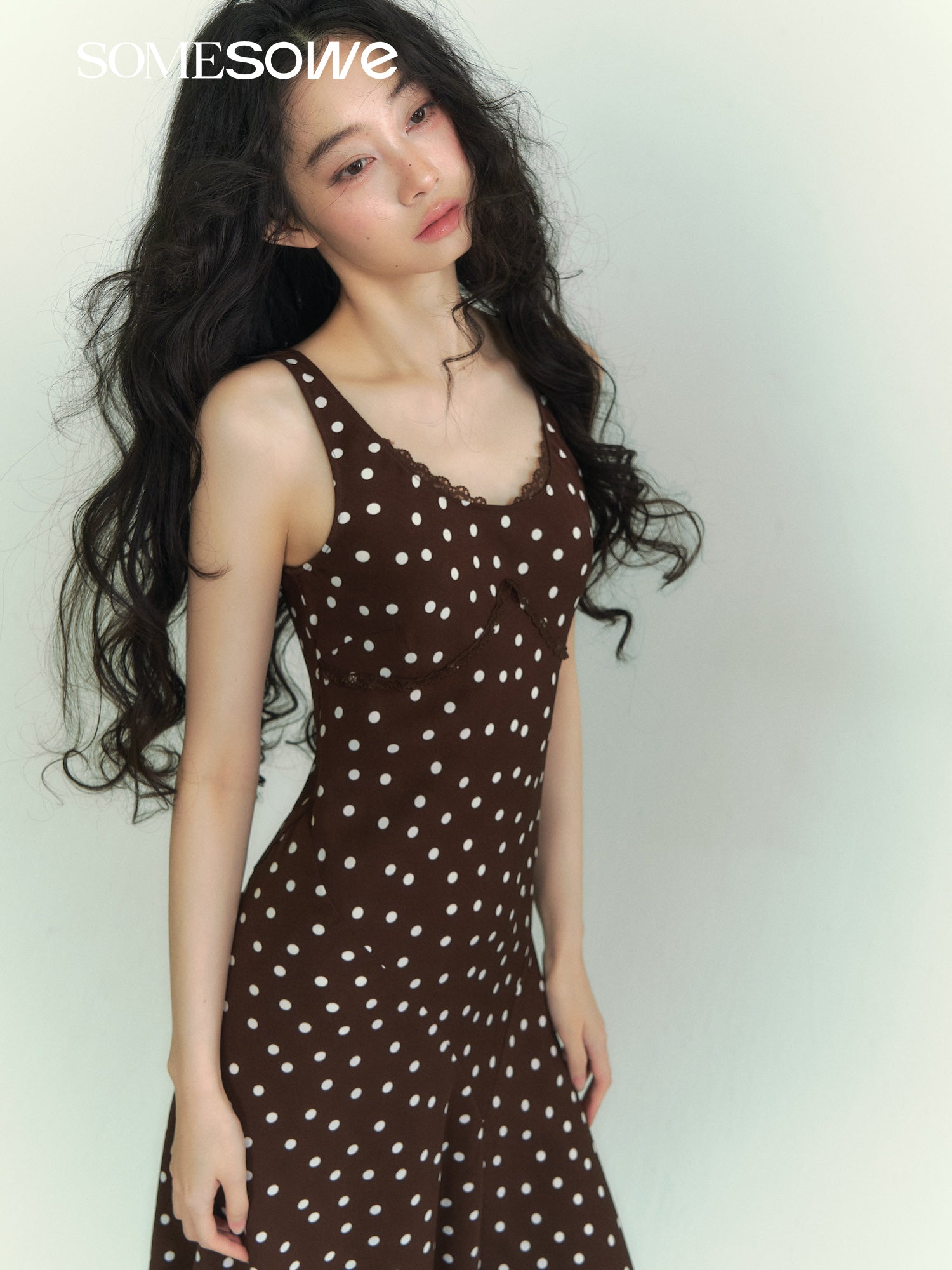 SOMESOWE S2609075 Lace polka dot dress