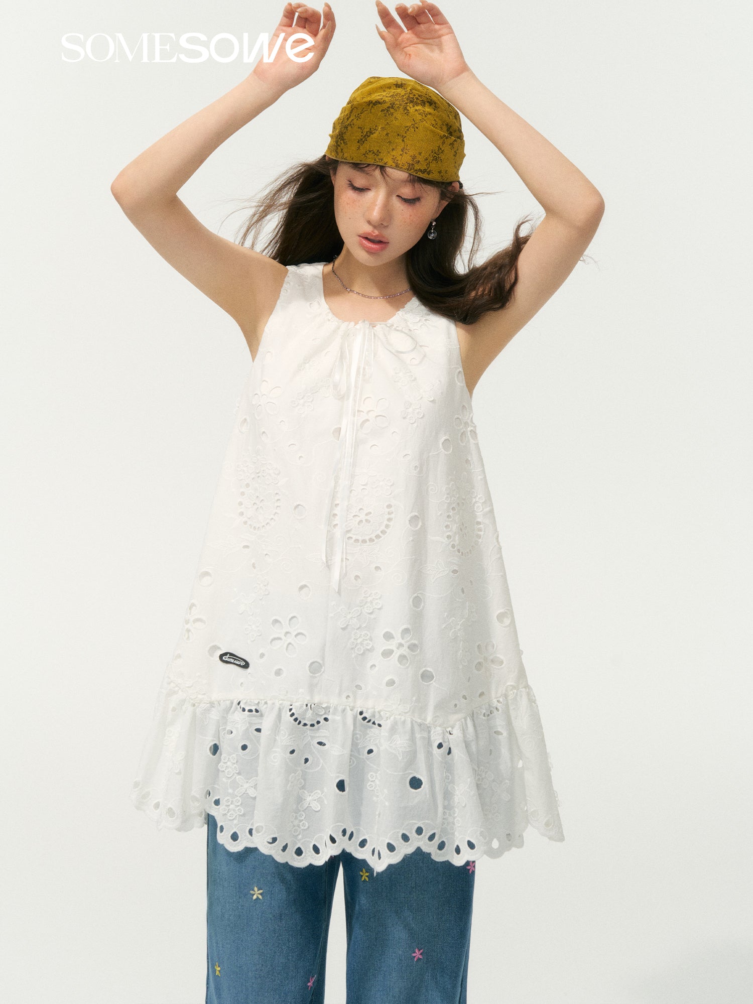 SOMESOWE S2508066 Embroidered ruffle edge dress