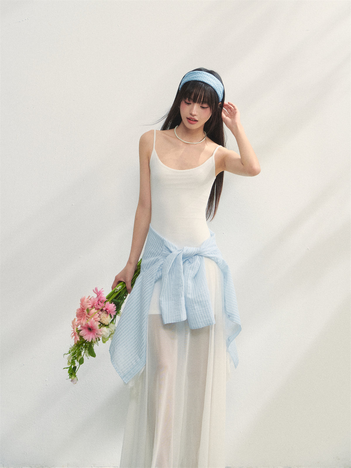 AsGony ASG25218 Vertical mesh camisole dress