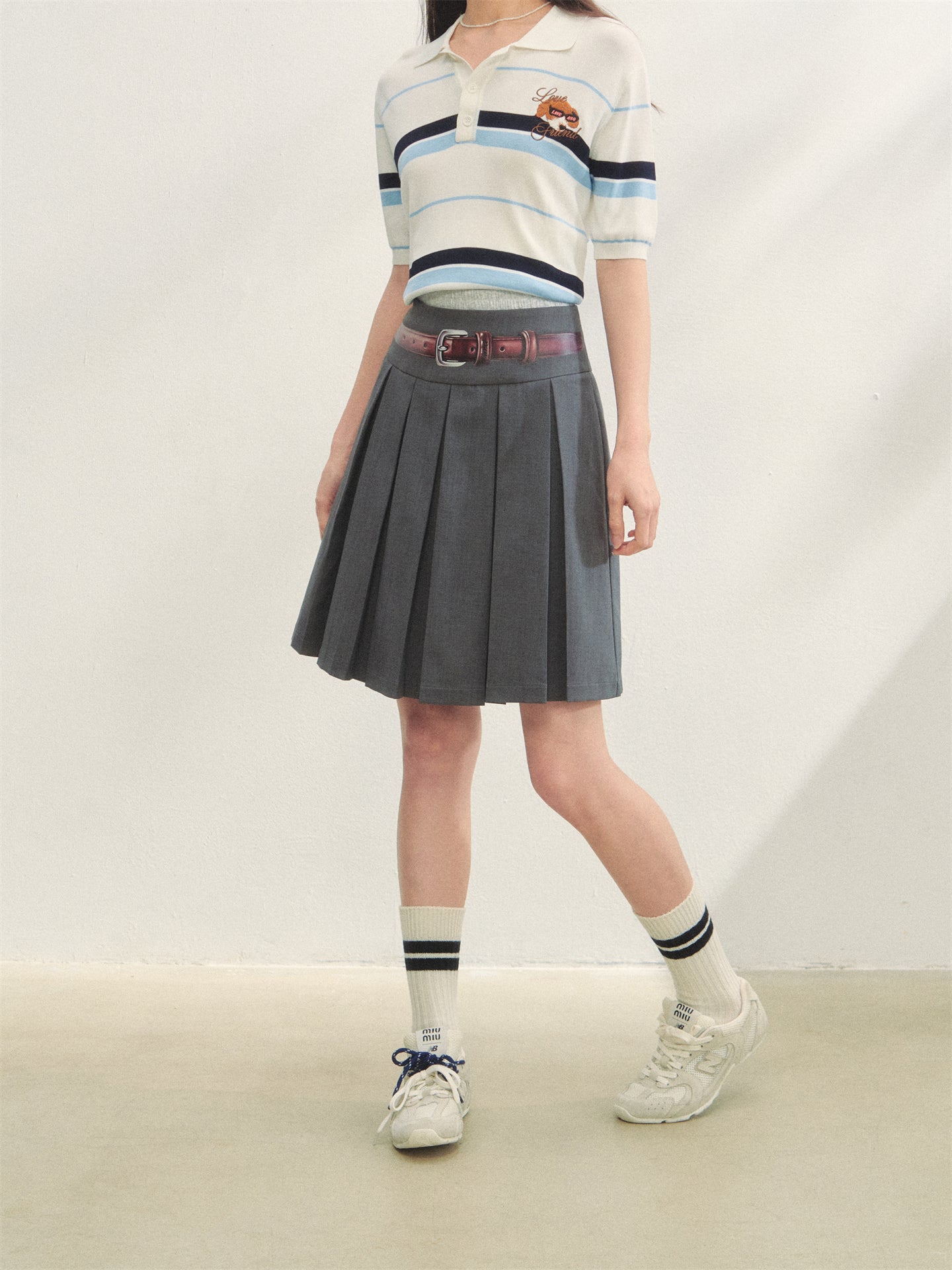 AsGony ASG25271 Printed waistband pleated skirts