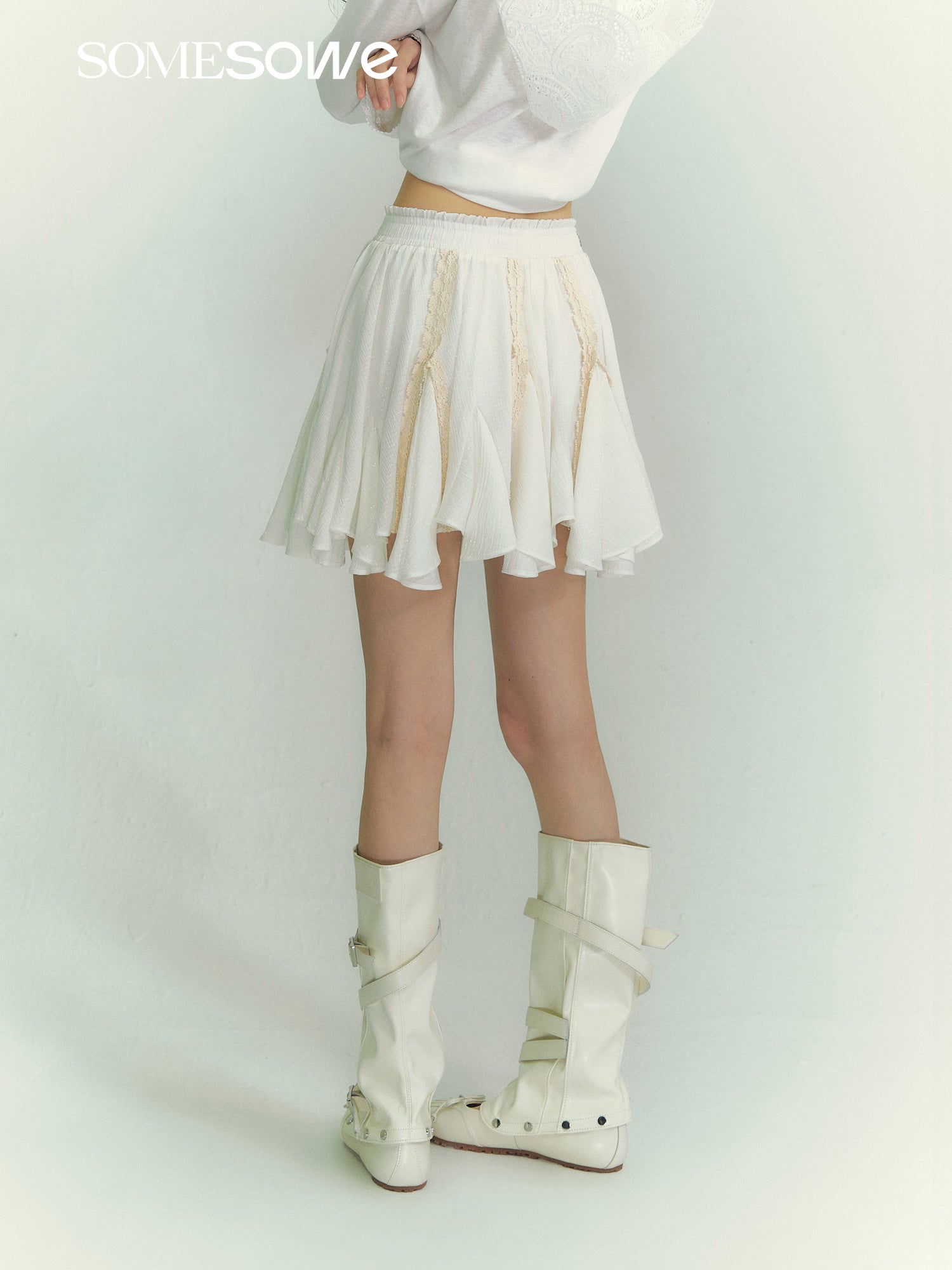 SOMESOWE SS2609050 Lace patchwork irregular leaf skirt