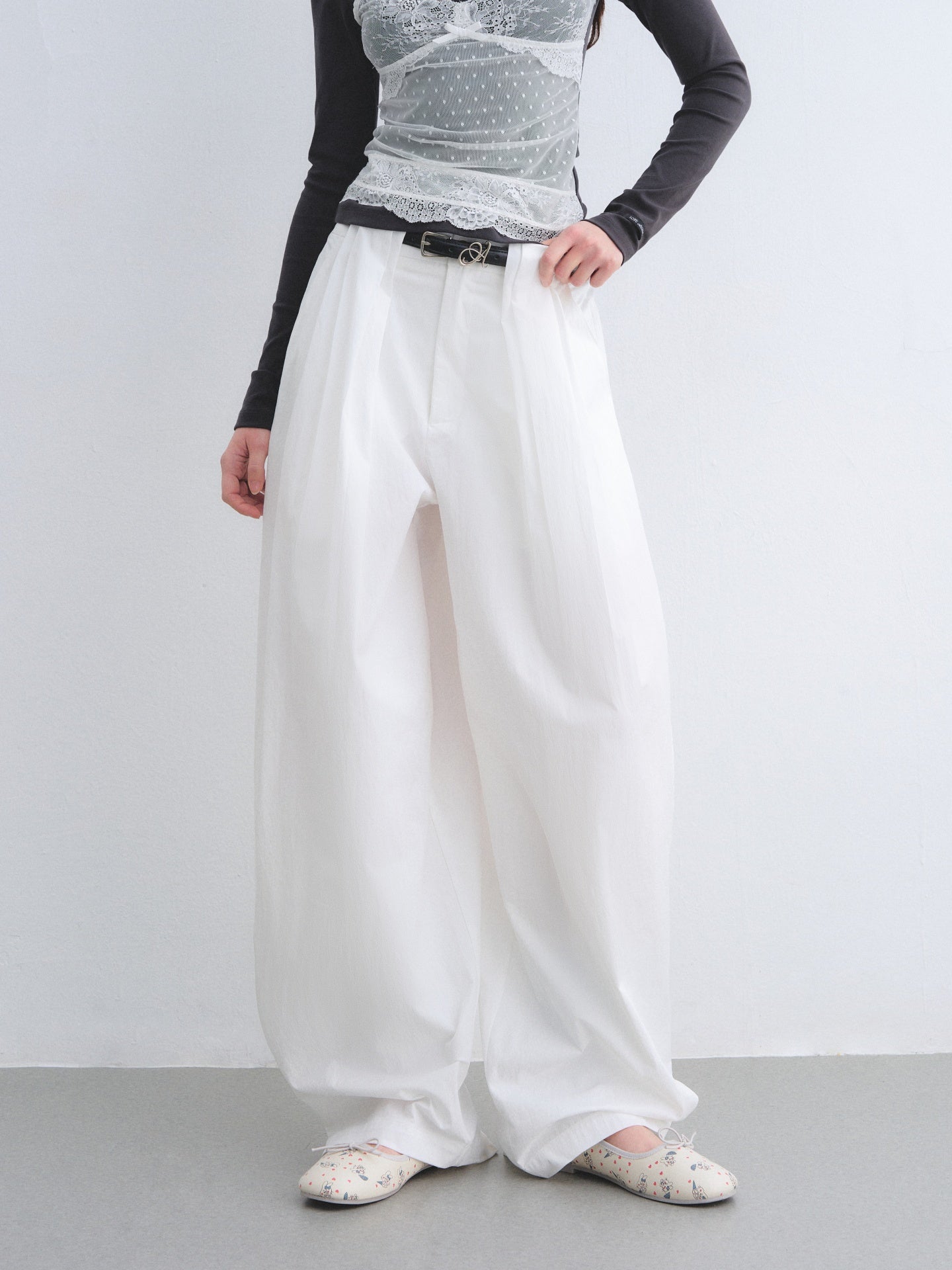 AsGony ASG26006 Pleated waist curved blade wide-leg suit pants