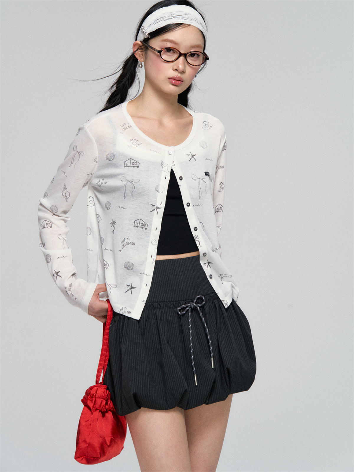 AsGony ASG25075 Printed lightweight knitted cardigan