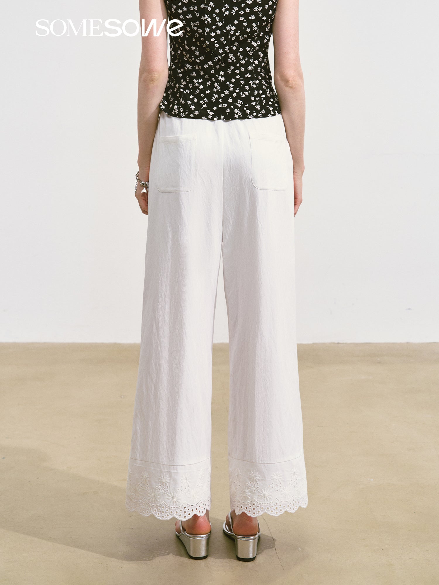 SOMESOWE S2508095 Lace wide leg casual pants