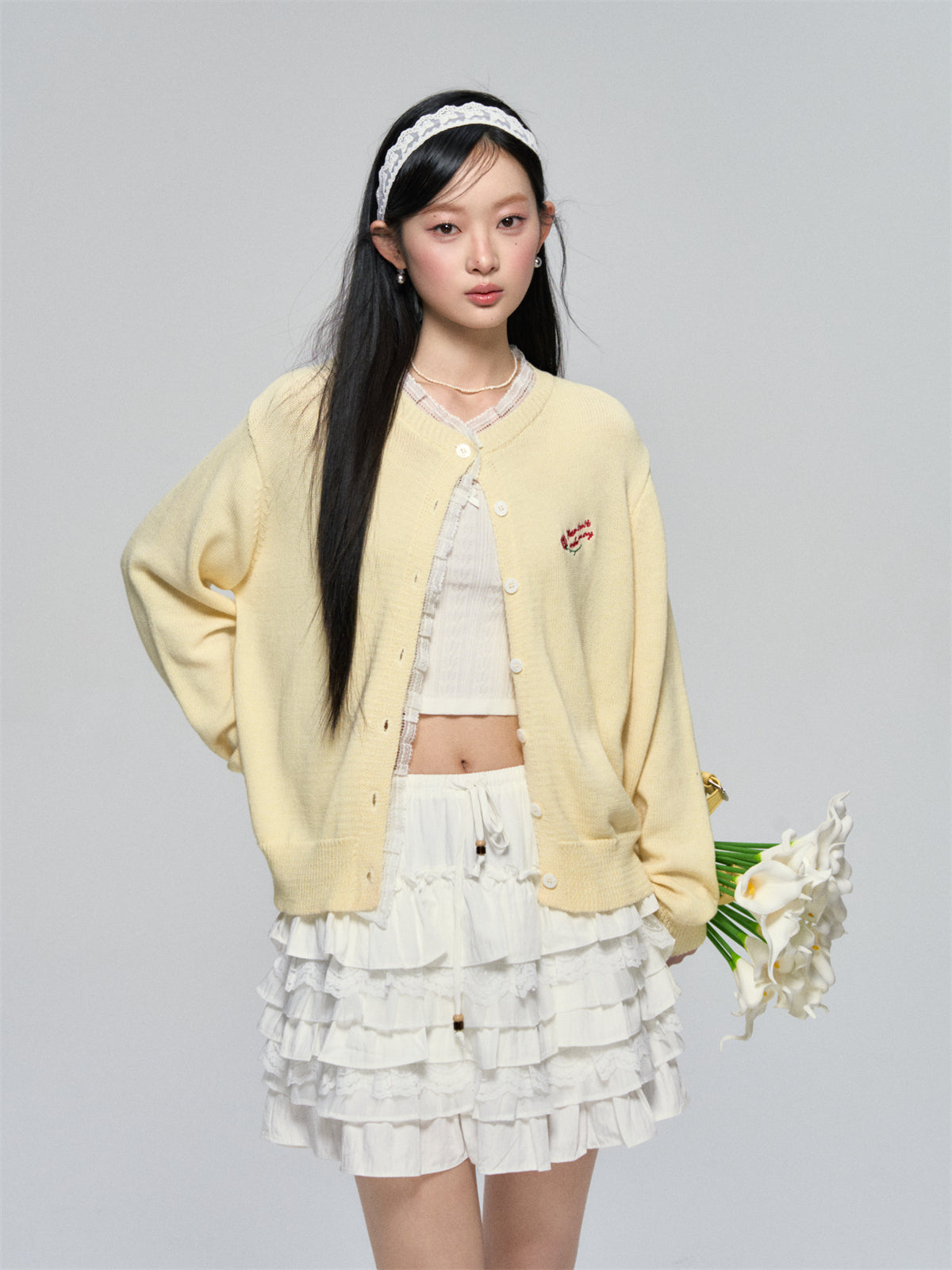 AsGony ASG25085 Lace contrasting tiered skirt