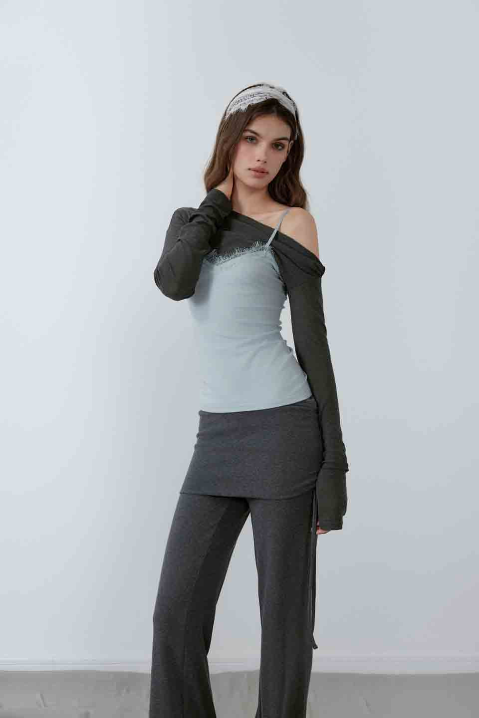 NONCESTNON N222 One shoulder fake two piece top
