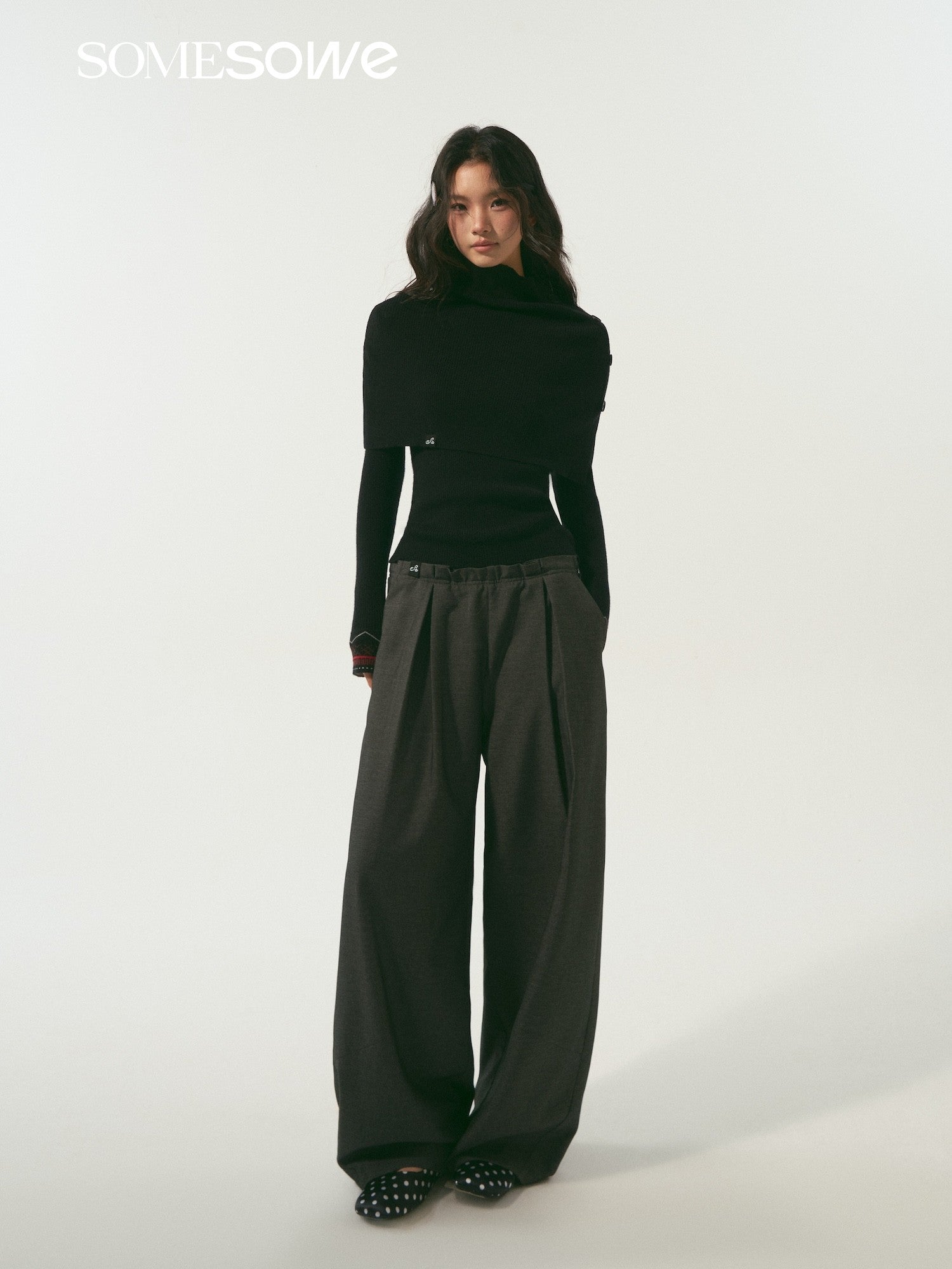 SOMESOWE S2508338 Shawl real two long sleeved knitted top