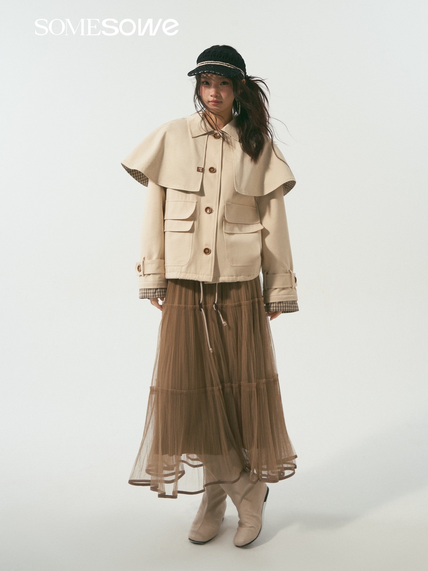 SOMESOWE S2508339 Detachable cape clip cotton jacket