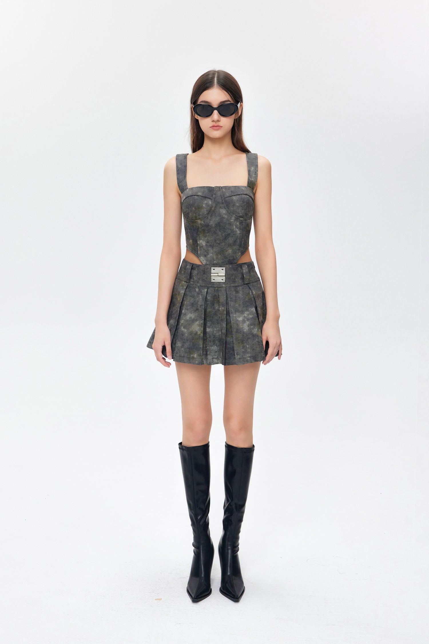 YJ1NGZYZJ Denim Acid-Wash Skirt In Gray