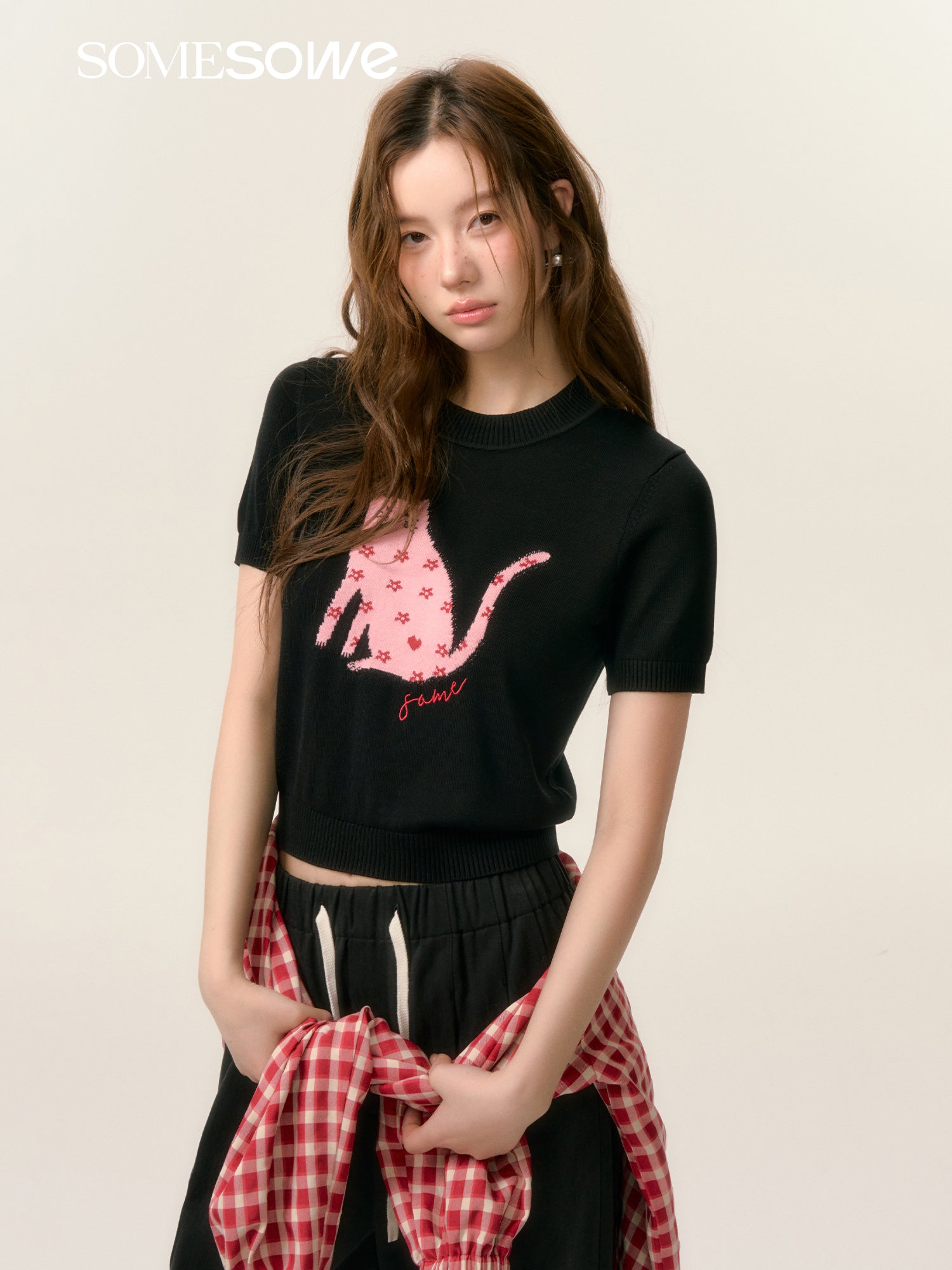 SOMESOWE S2508051 Cat short sleeved knitted sweater