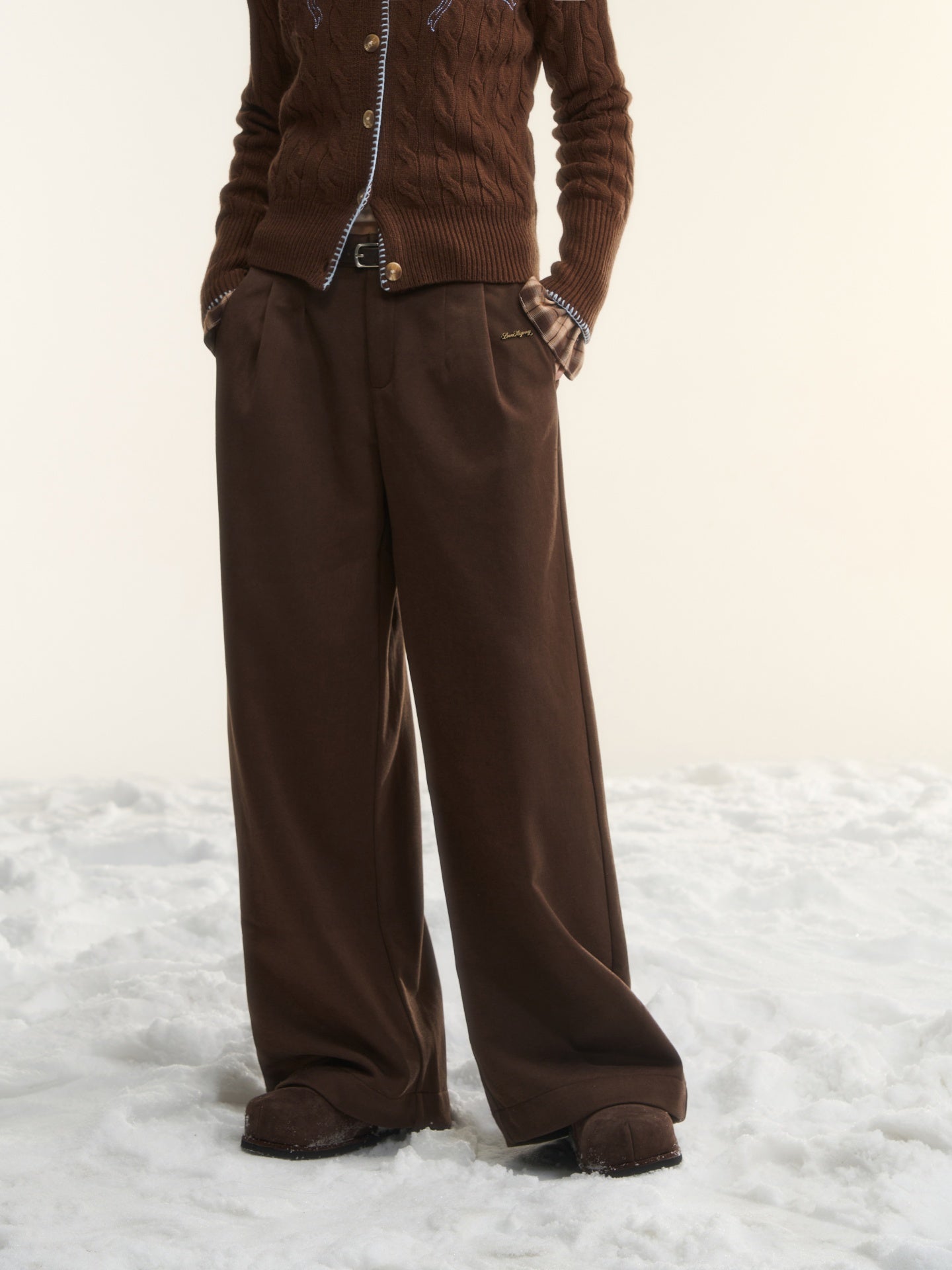 AsGony ASG25530 Plaid wide leg elastic and plush casual pants