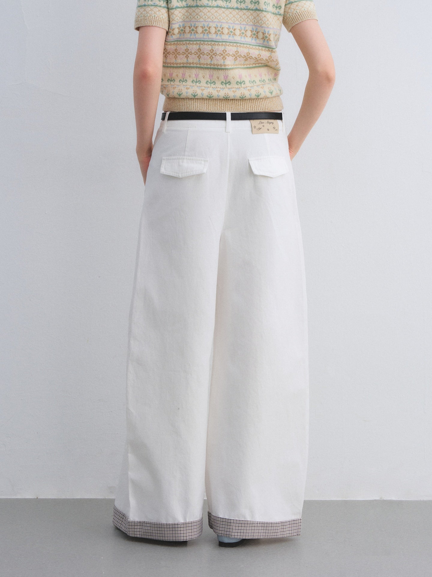 AsGony ASG25651 Plaid splicing curved knife casual pants