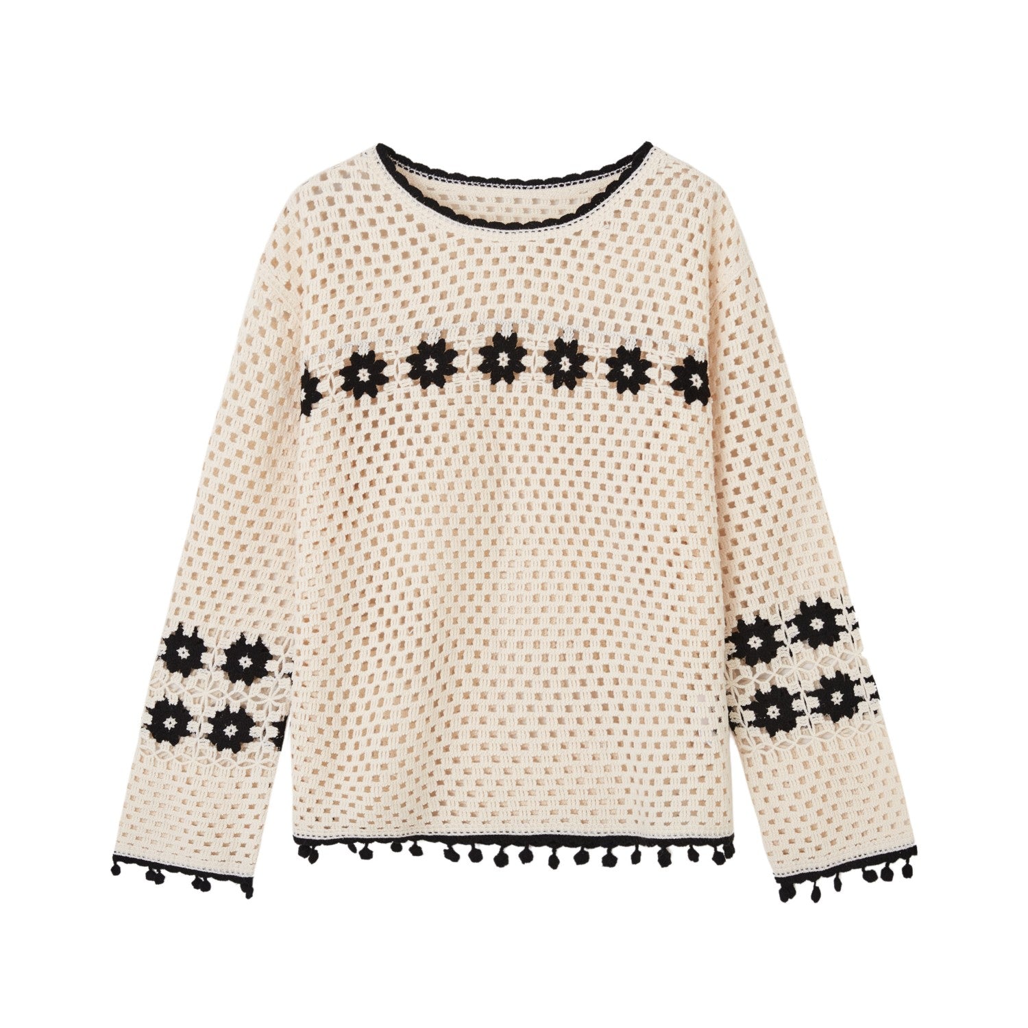 SOMESOWE S2508186&S2508194 Bohemian style hollowed out sweater + pants set