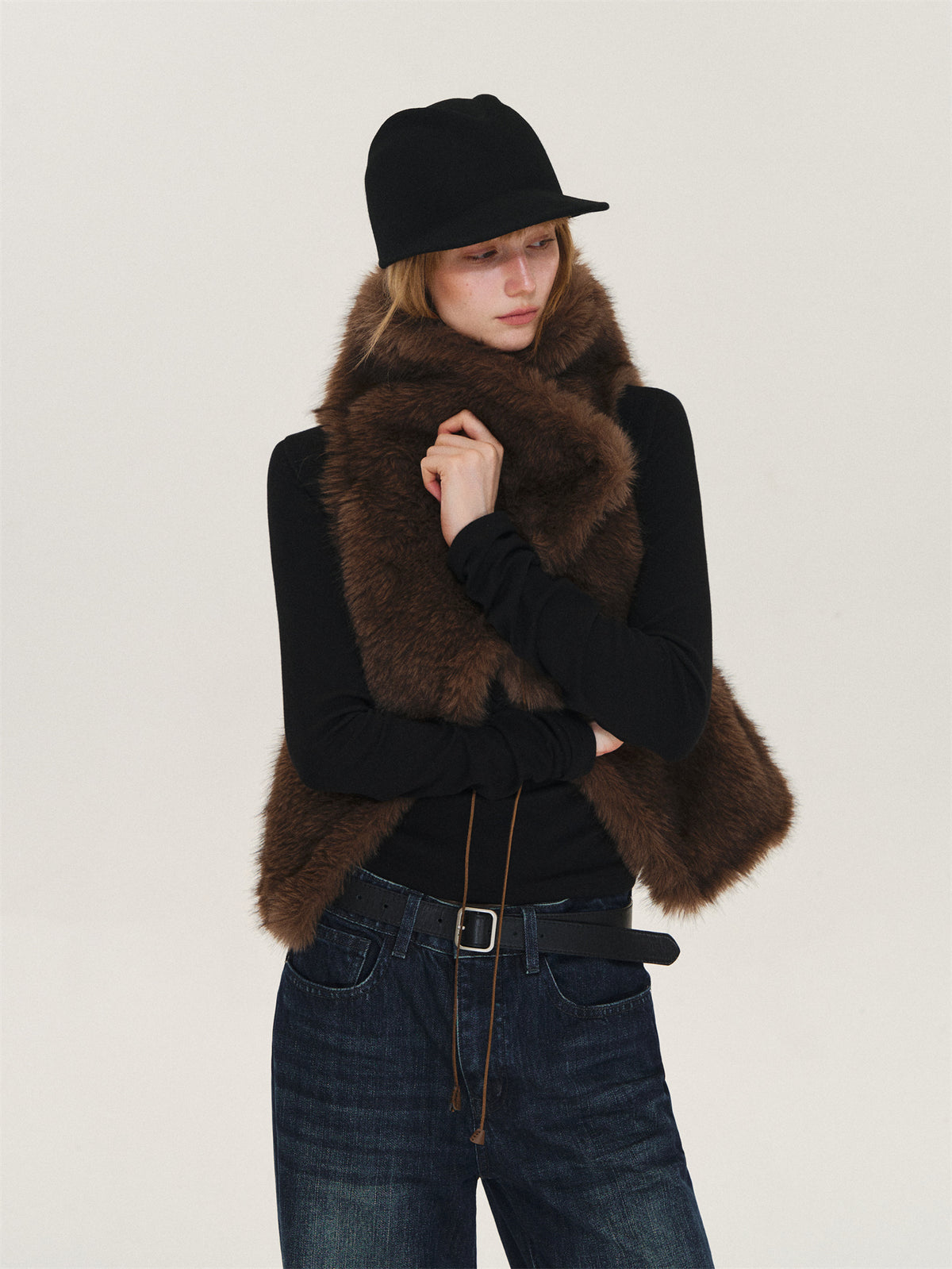 Asgony ASG26611 Strap-Detail Faux Fur Vest