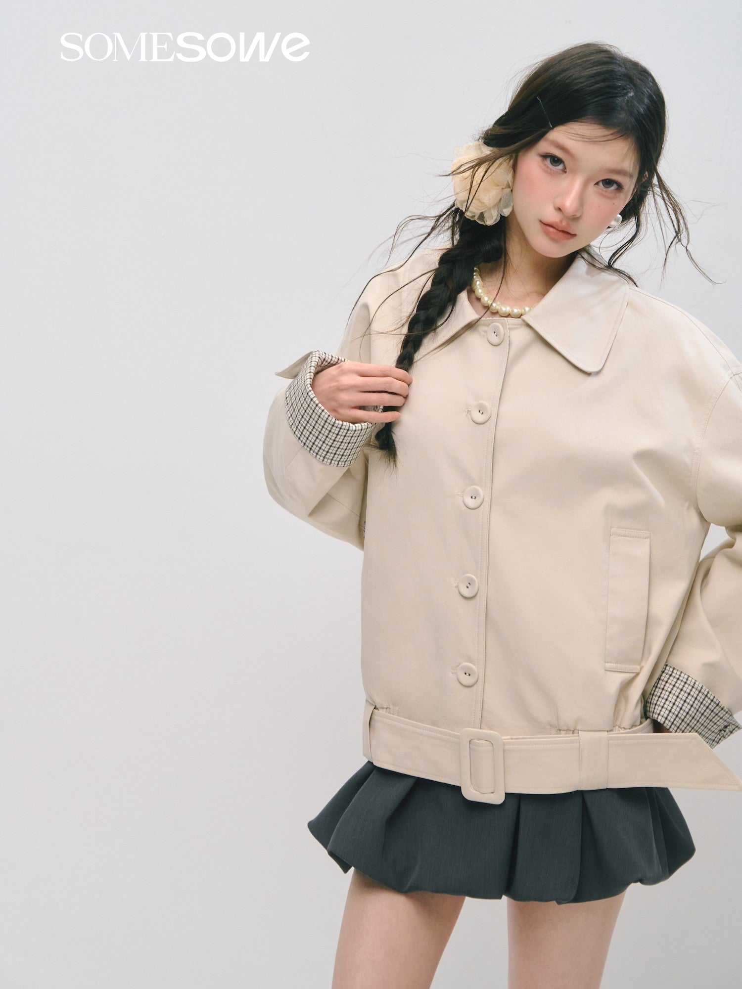 SOMESOWE S2509028 Plaid patchwork lapel breasted jacket