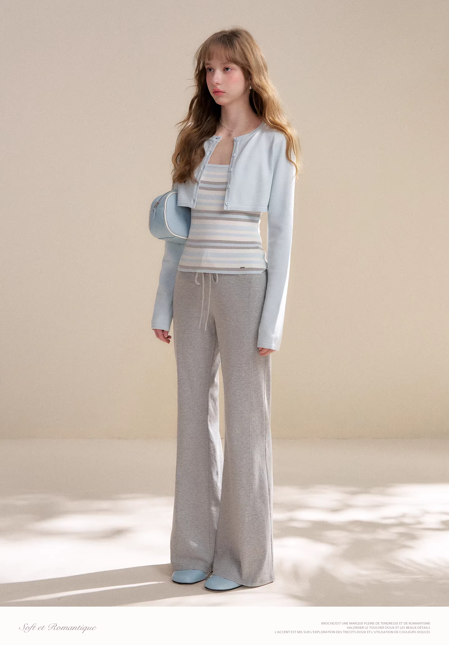 Kroche KZY2064 Long sleeved knitted cardigan + striped camisole