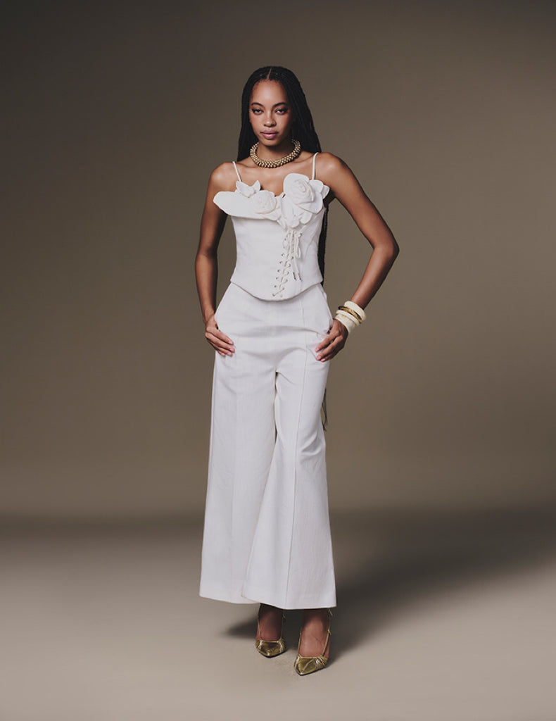 KEIRA TONG Petal Bustier Top & Wide Leg Pant in Linen
