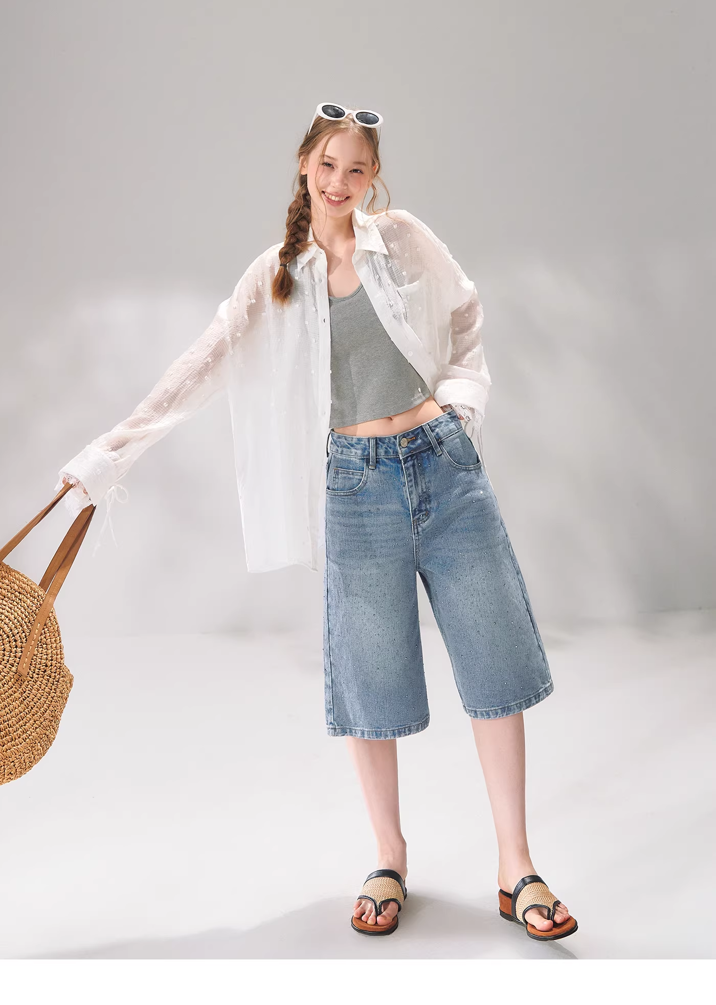 AsGony ASG26058 Polka dot jacquard lace patchwork shirt