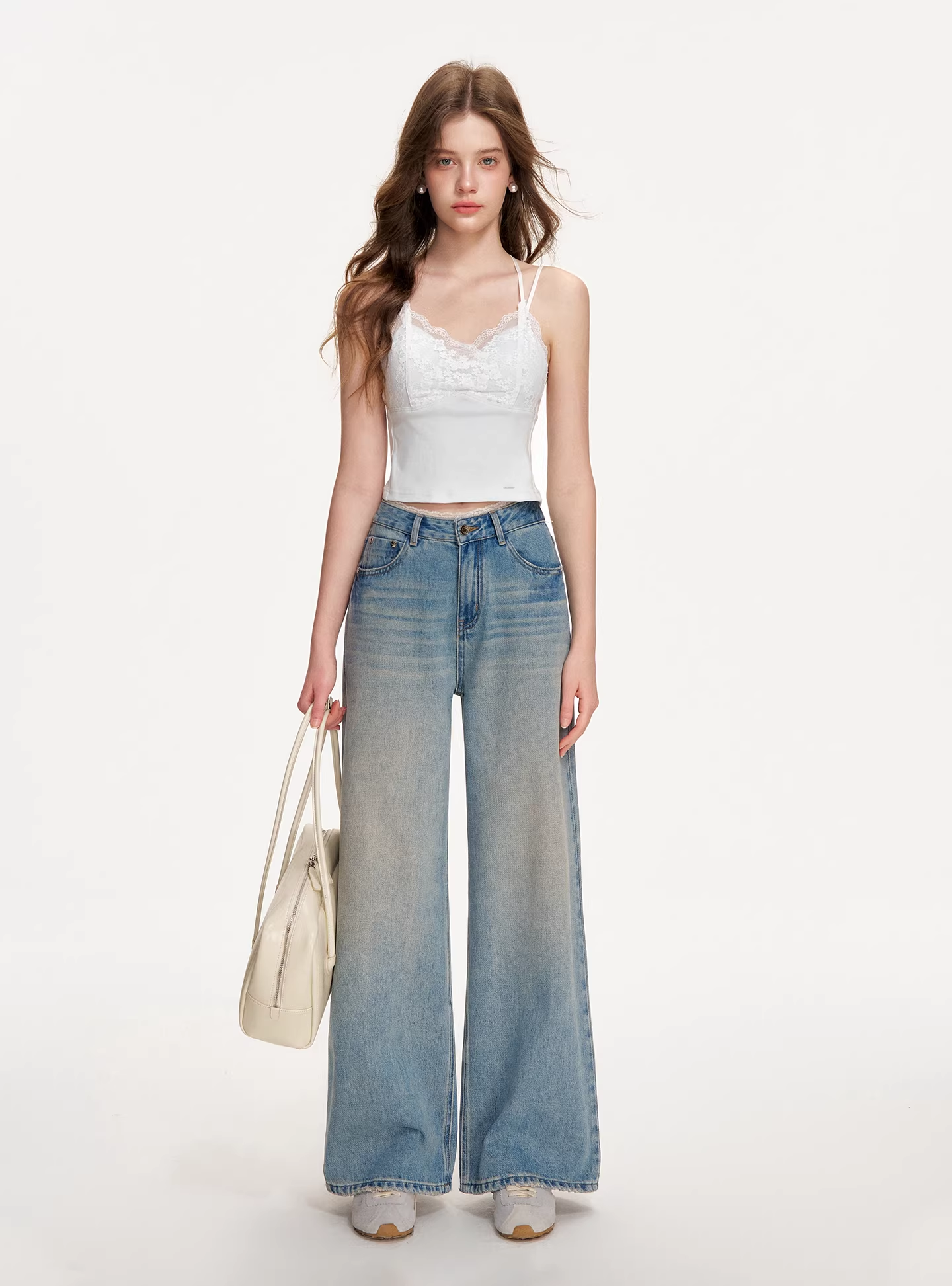 Kroche KN2025 Lace patchwork lace up jeans