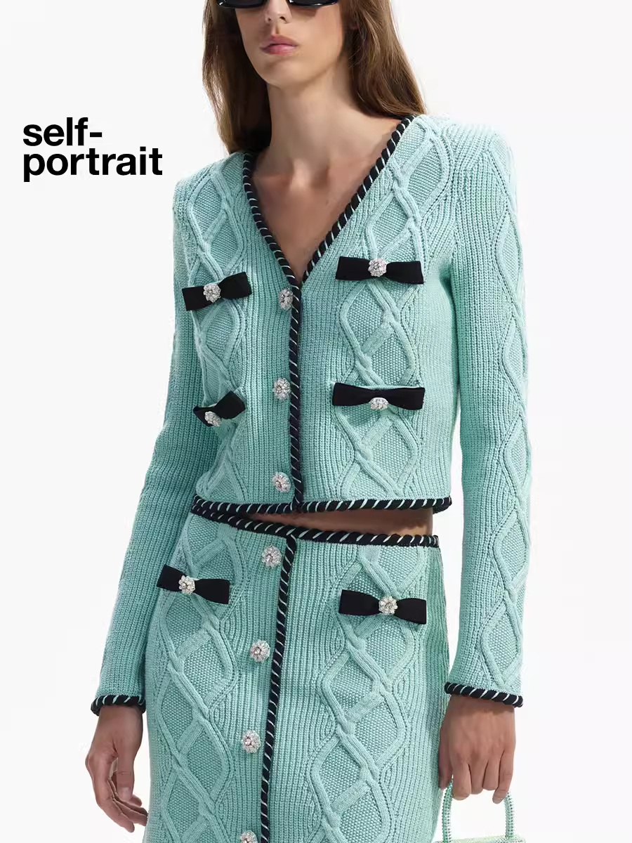 Self-Portrait Sale MINT GREEN KNIT CARDIGAN