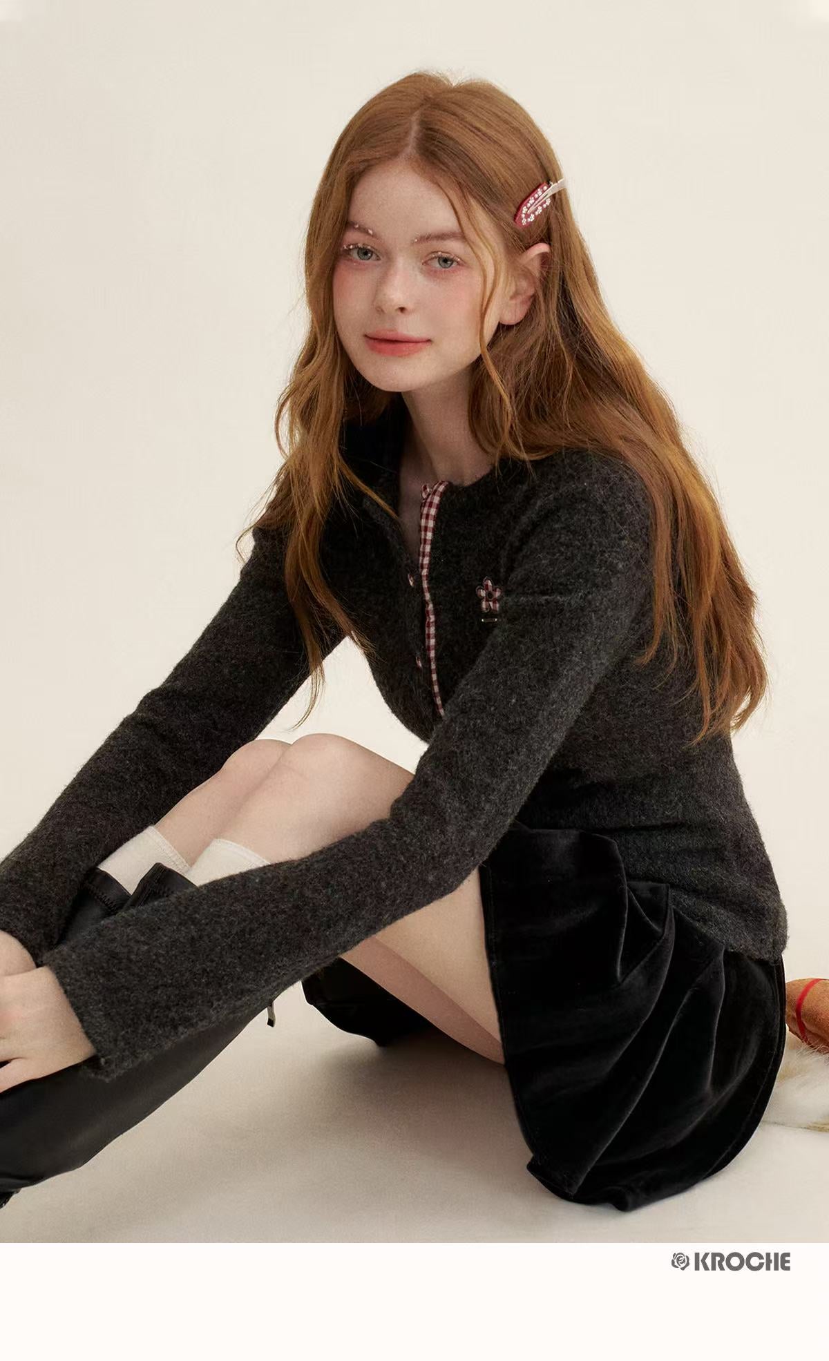 Kroche Splicing plaid cardigan